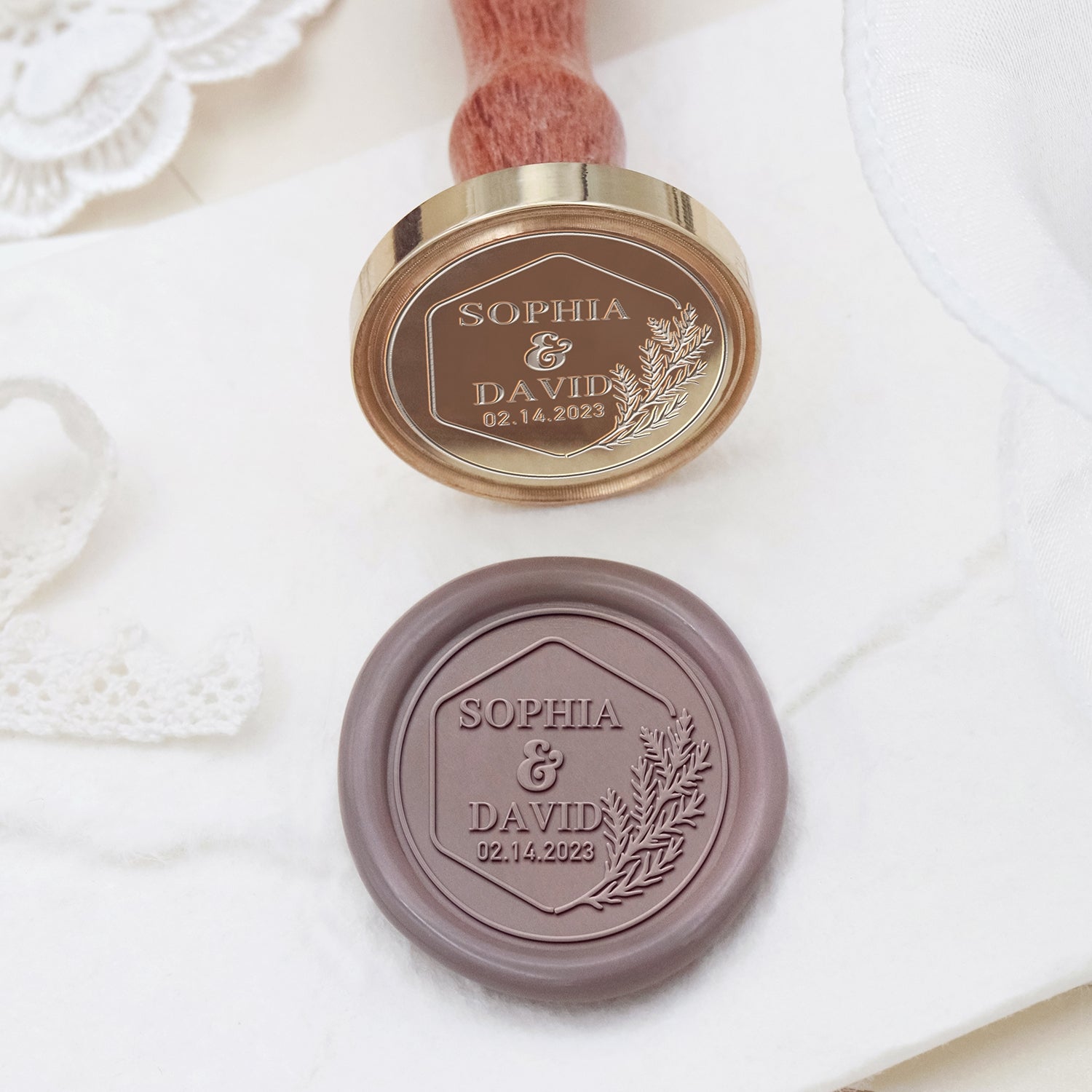 Stamprints Personalisierter Hochzeit Siegelwachs Siegelstempel Name & Datum 2