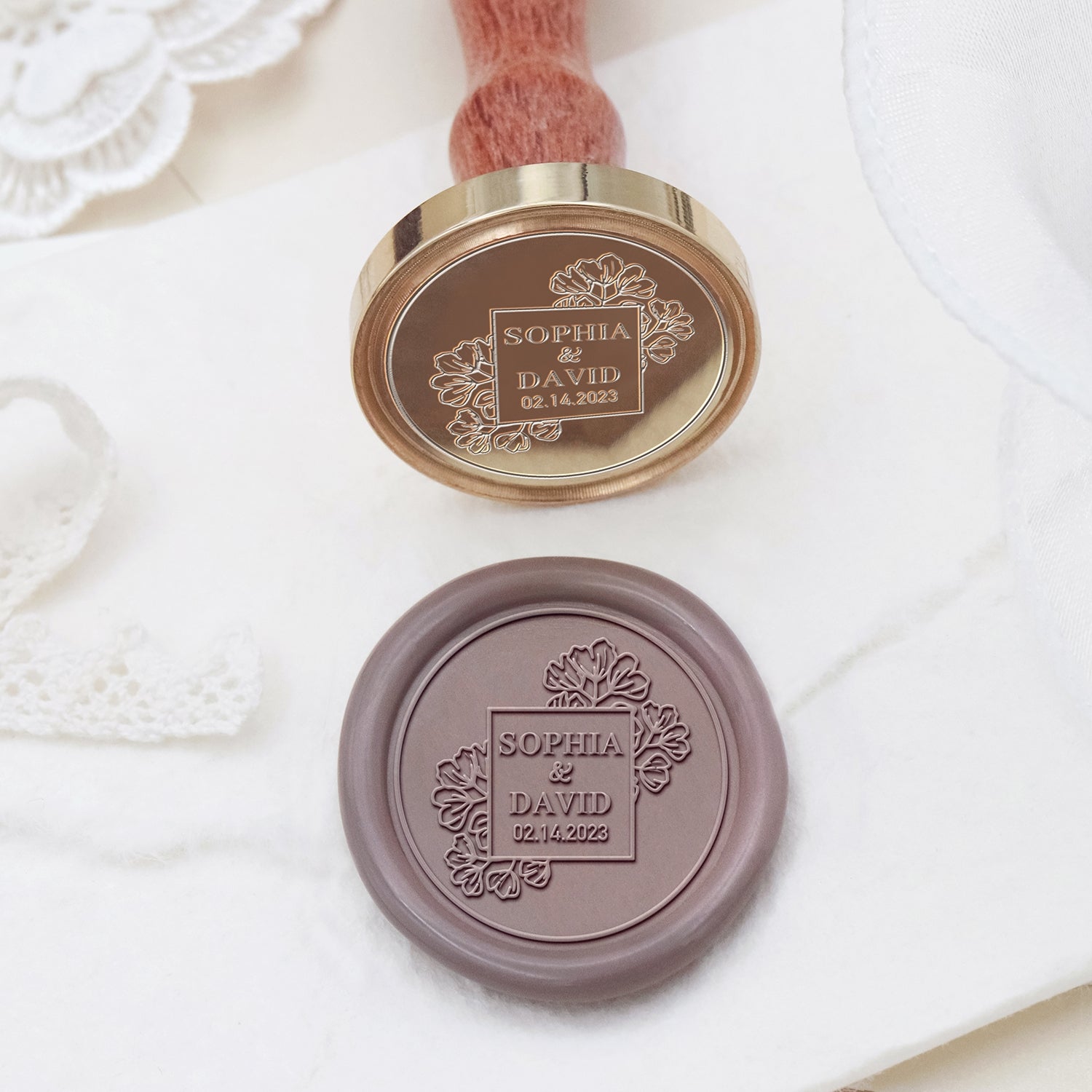 Stamprints Personalisierter Hochzeit Siegelwachs Siegelstempel Name & Datum 2
