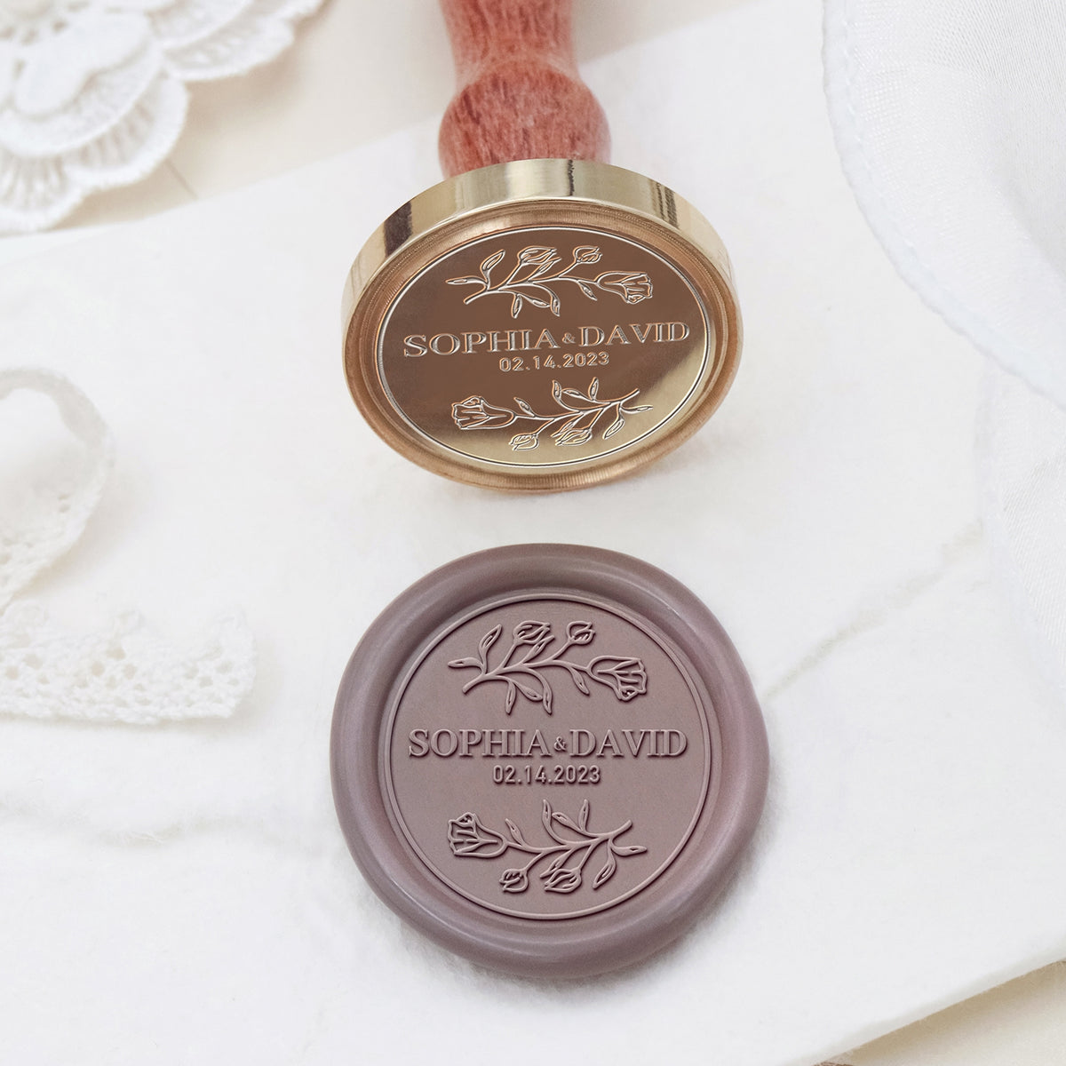 Stamprints Personalisierter Hochzeit Siegelwachs Siegelstempel Name & Datum 2