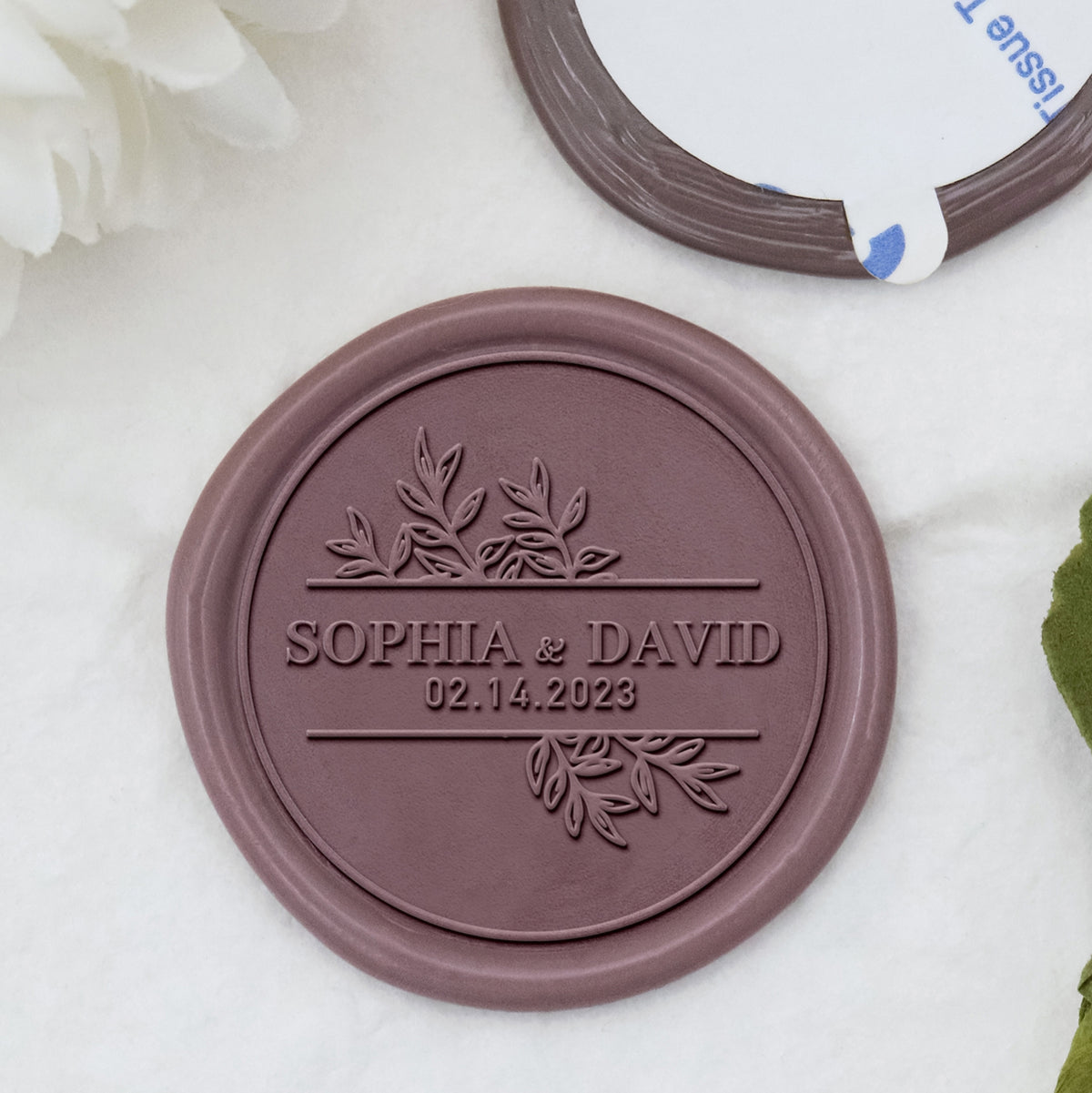 Stamprints Personalisiert Sprouts Hochzeit Name und Datum Siegelwachs Sticker 1
