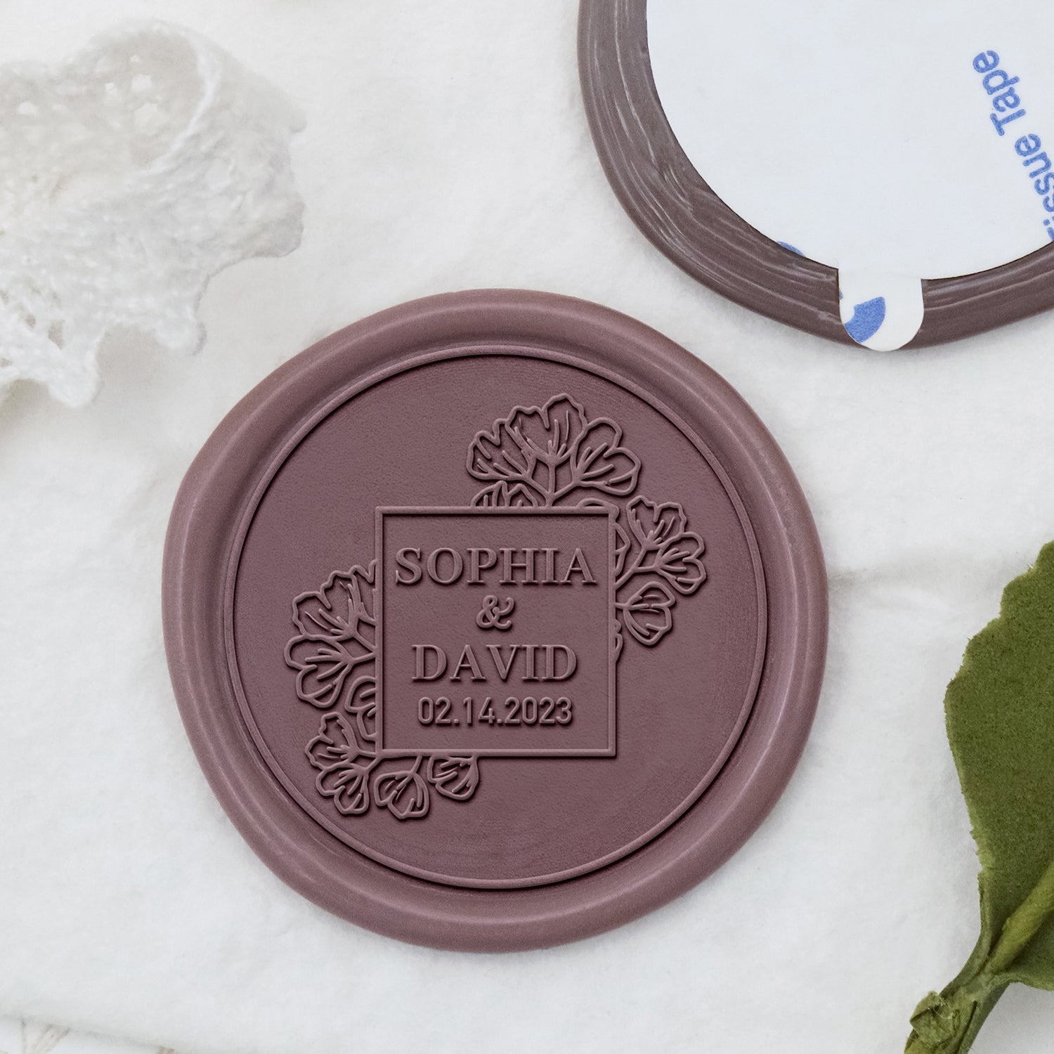 Stamprints Personalisiert Bloom Rose Hochzeit Name und Datum Siegelwachs Siegelstempel Sticker 1