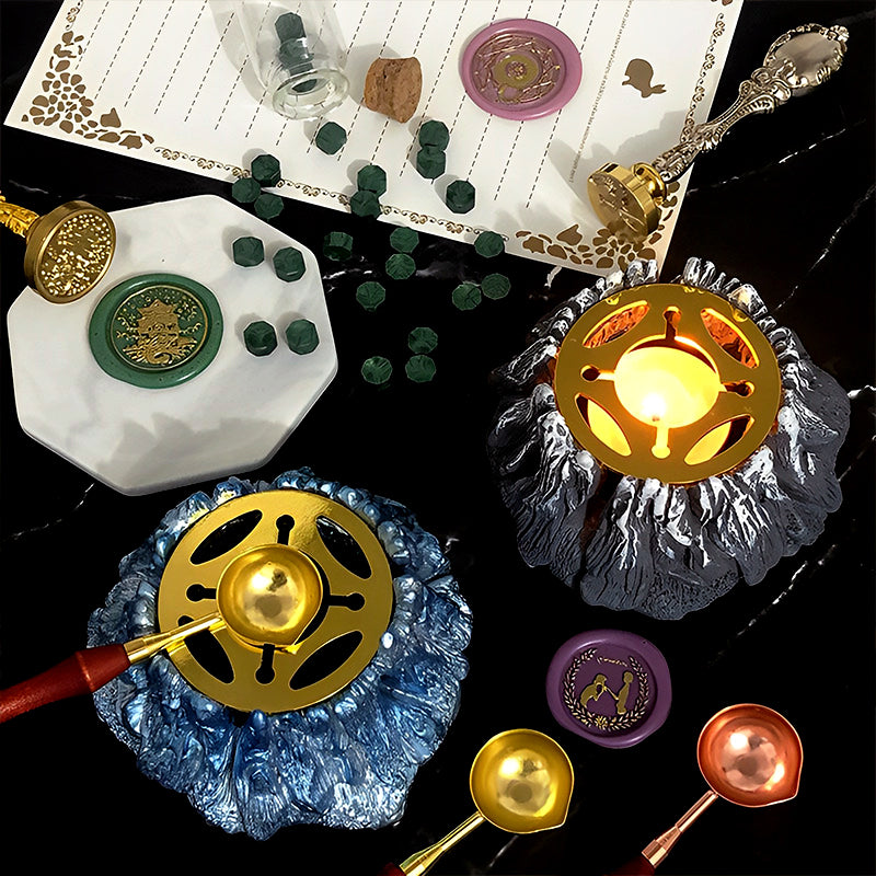 Vulkanisches Siegelwachs-Schmelz-Stövchen Siegelwachs Schmelzlöffel Set b