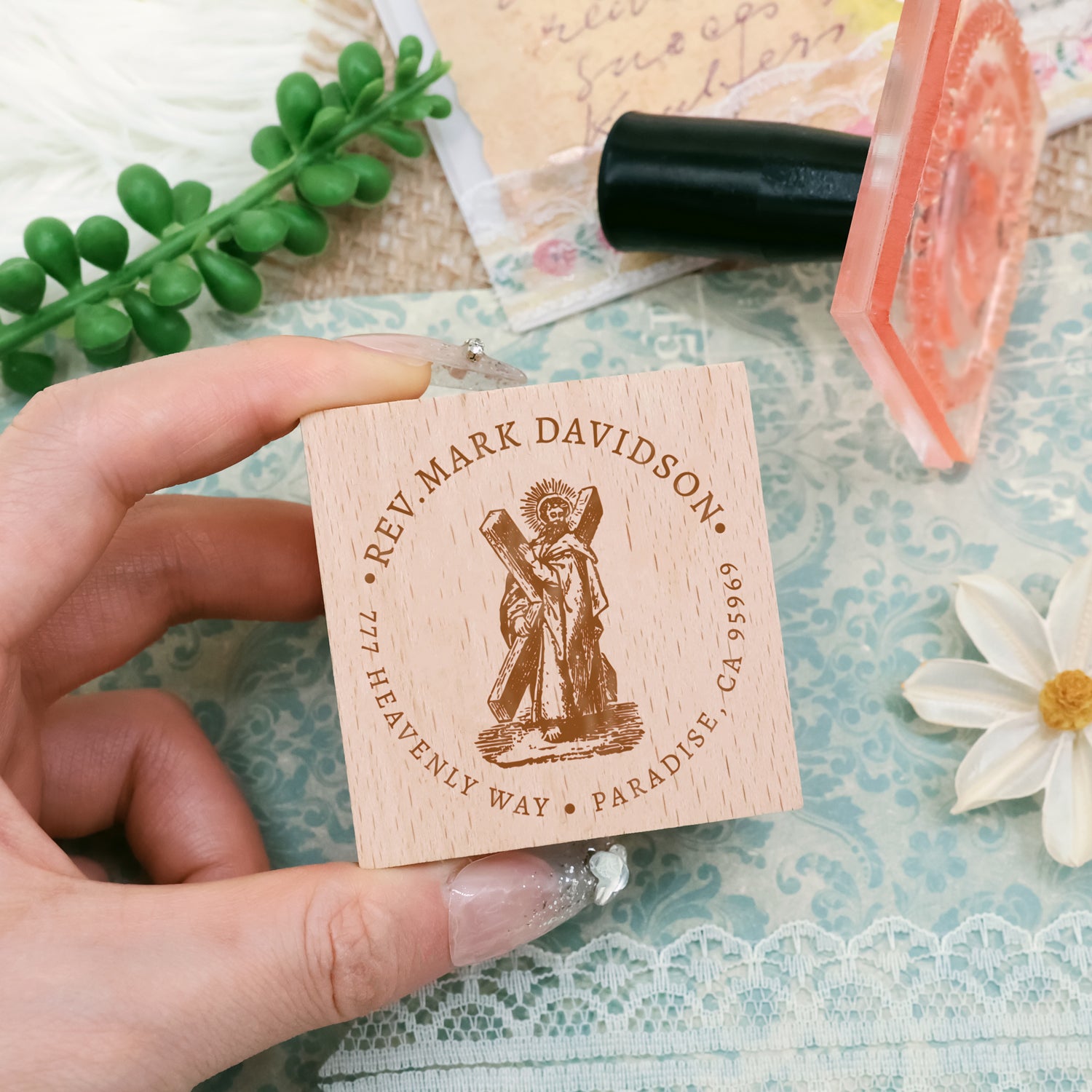 Custom  Cross Religious Return Address Stamp  4