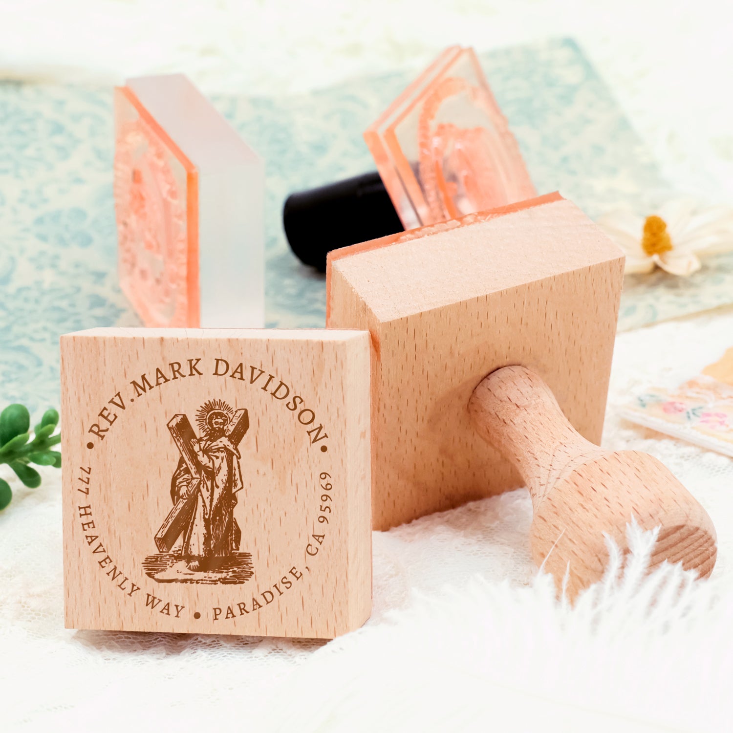 Custom  Cross Religious Return Address Stamp  2