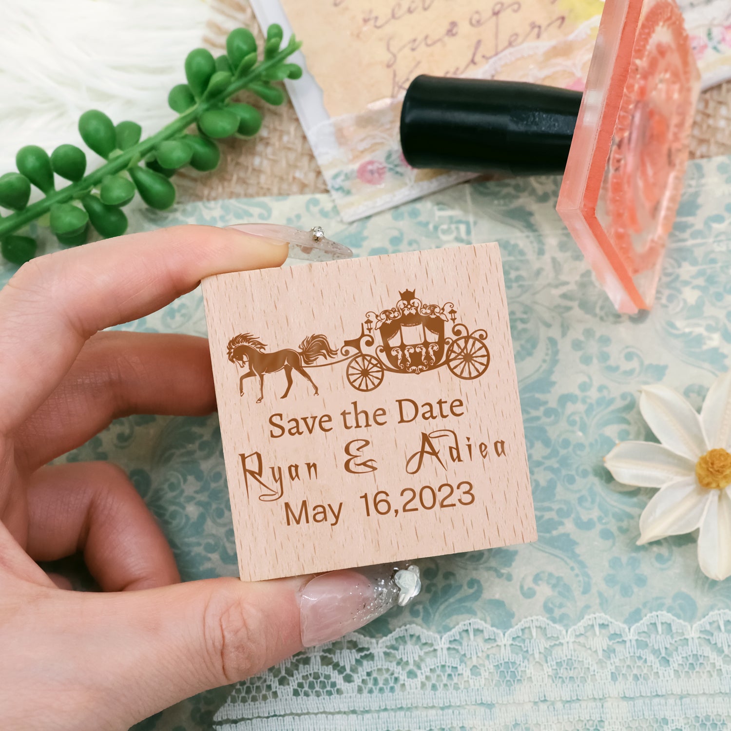 Personalisierter Hochzeits-Save-the-Date-Gummistempel (25 Designs)1