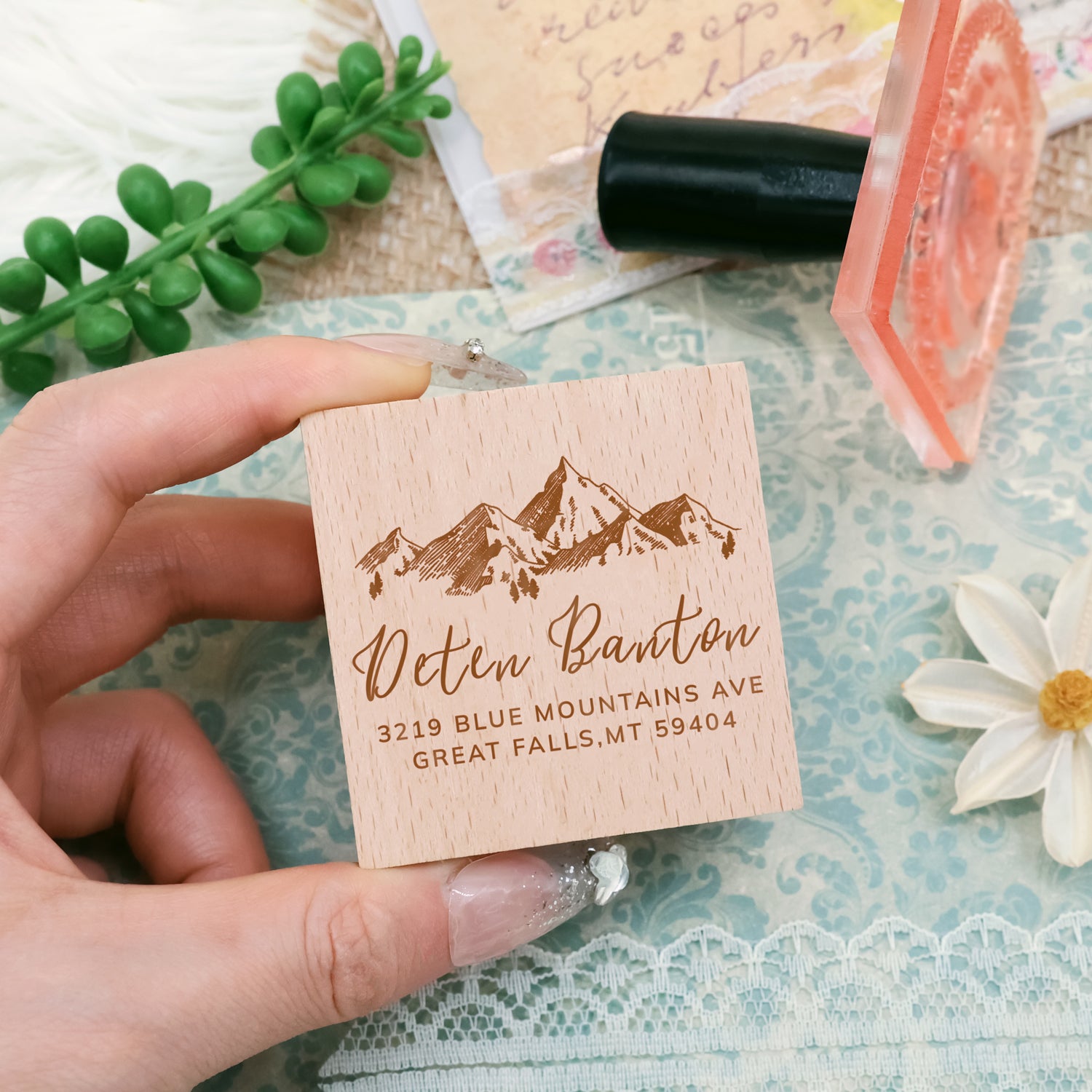 Personalisierter Adresse Rücksende-Gummistempel mit Ihrer Signatur-Grafik (27 Designs)-2