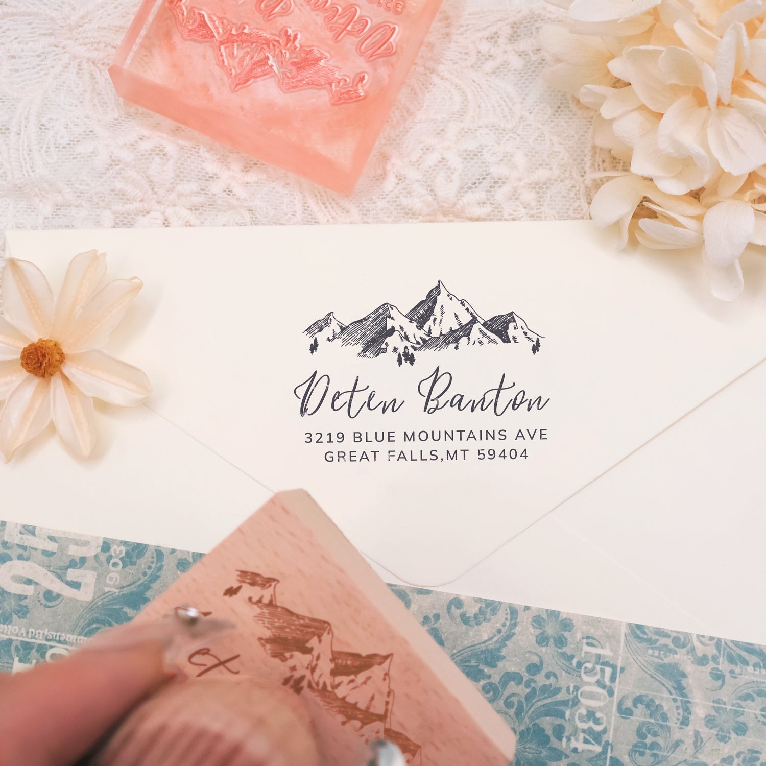 Personalisierter Adresse Rückgabe Gummistempel mit Ihrer Signatur Kunstwerk (27 Design)-3