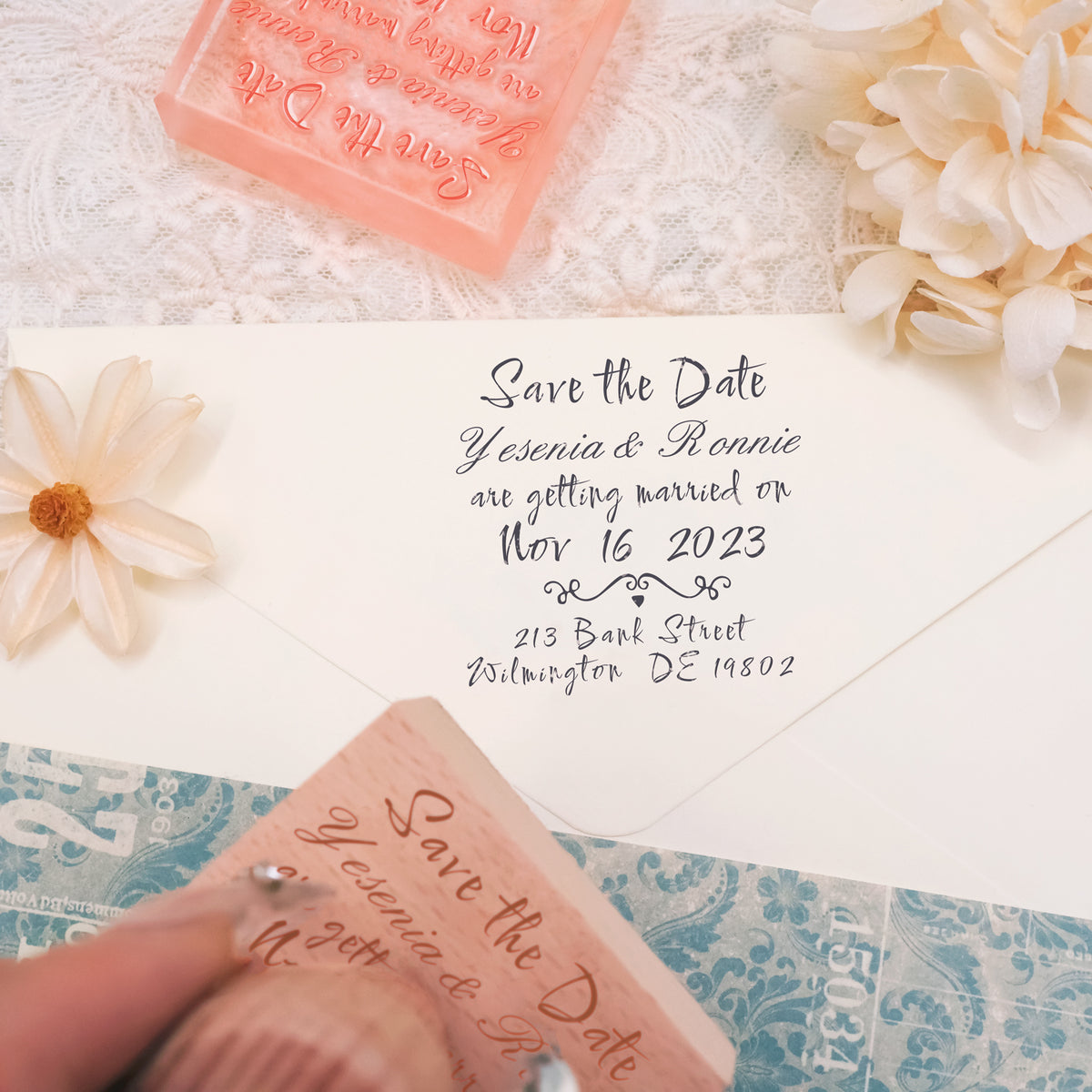 Personalisierter reiner Text handgeschriebene Schrift Hochzeit Save the Date Gummistempel
