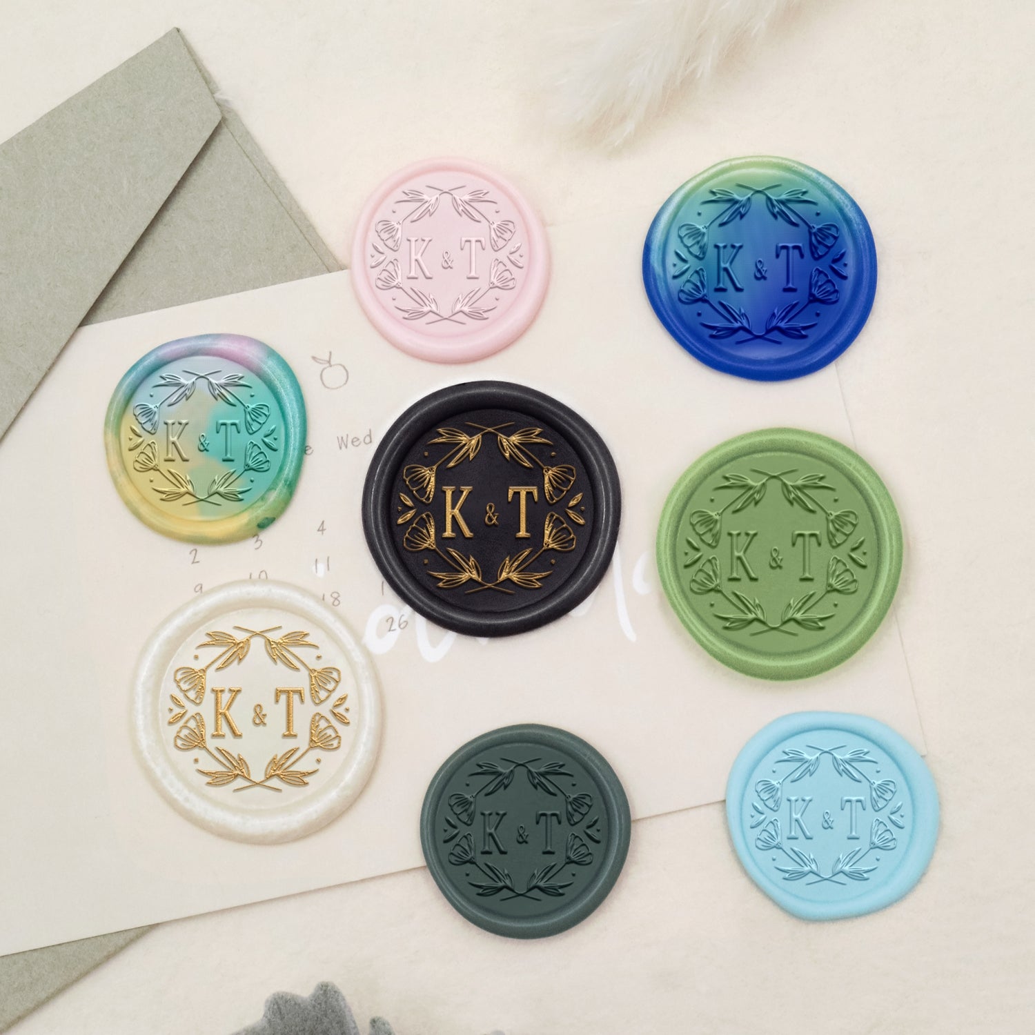 Personalisierte Lilien-Hochzeits-Monogramm Siegelwachs Siegelstempel-20 3