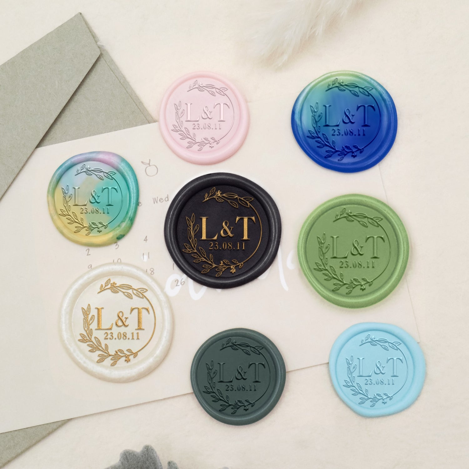 Personalisierter Lily Hochzeits-Monogramm Siegelwachs Siegelstempel-30 4