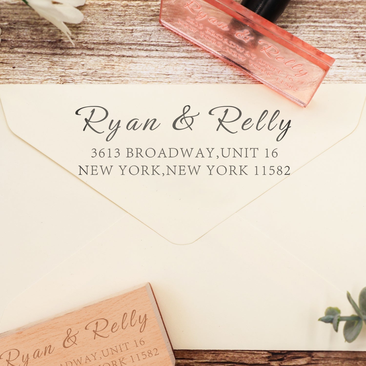 Benutzerdefinierter rechteckiger handschriftlicher Schriftart-Adress-Rücksendestempel aus Gummi - Stil 6 4