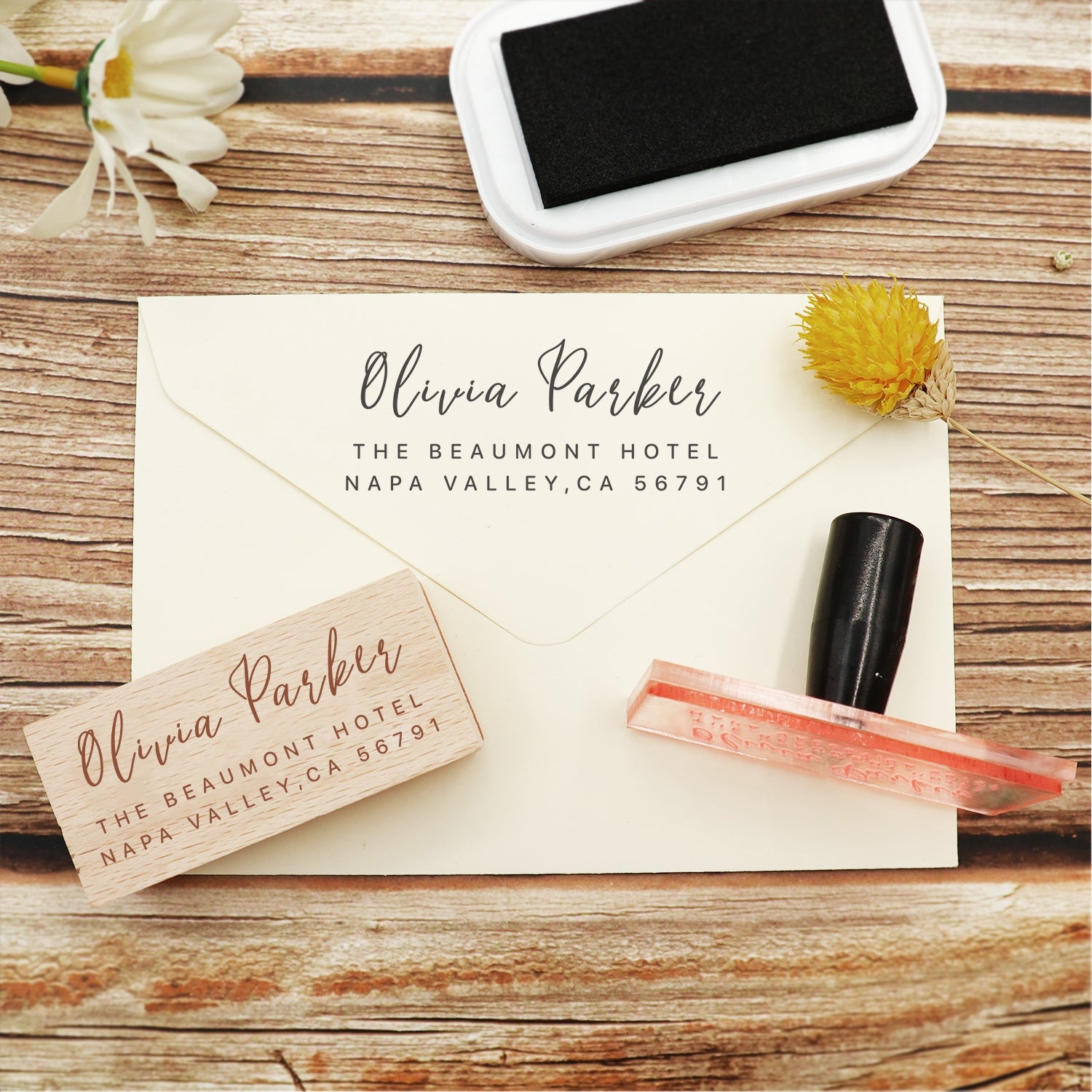 Personalisierter rechteckiger Handschrift-Schriftart Adresse Rückgabe Gummistempel - Stil 7 2