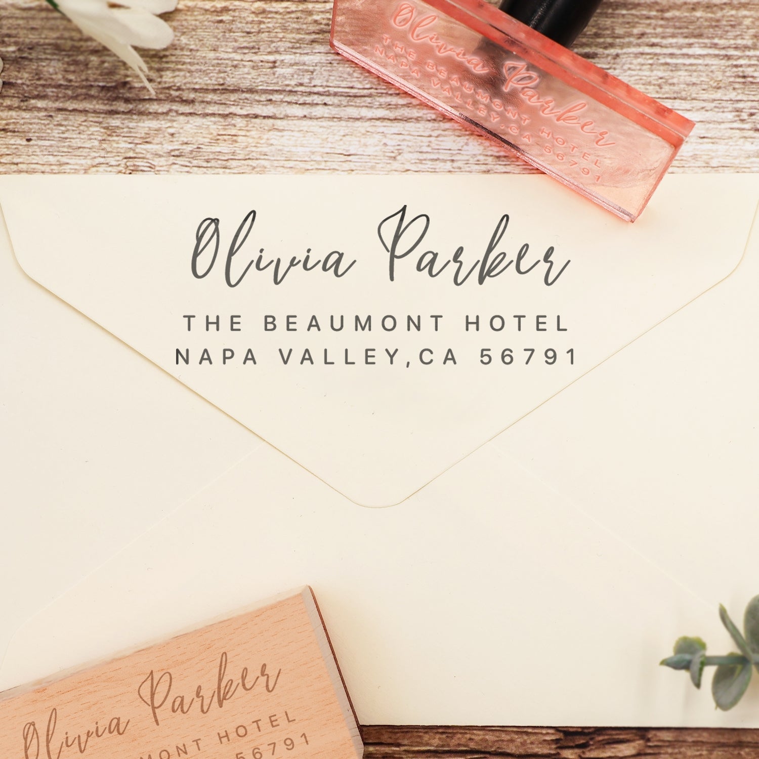 Personalisierter rechteckiger handschriftlicher Schriftart Adresse Rückgabe Gummistempel - Stil 7 4