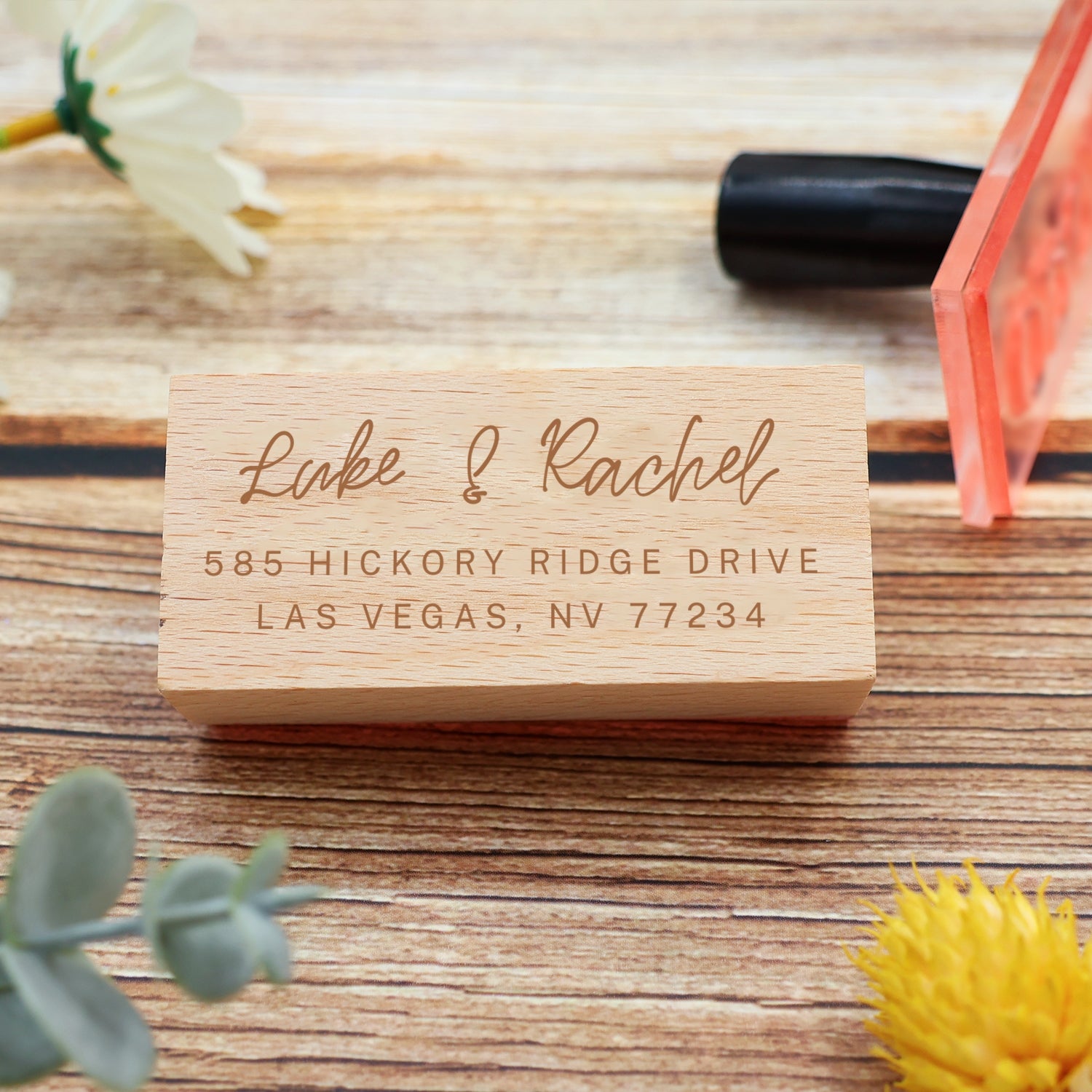 Personalisierter rechteckiger handschriftlicher Schriftart Adresse Rückgabe Gummistempel - Stil 27 3