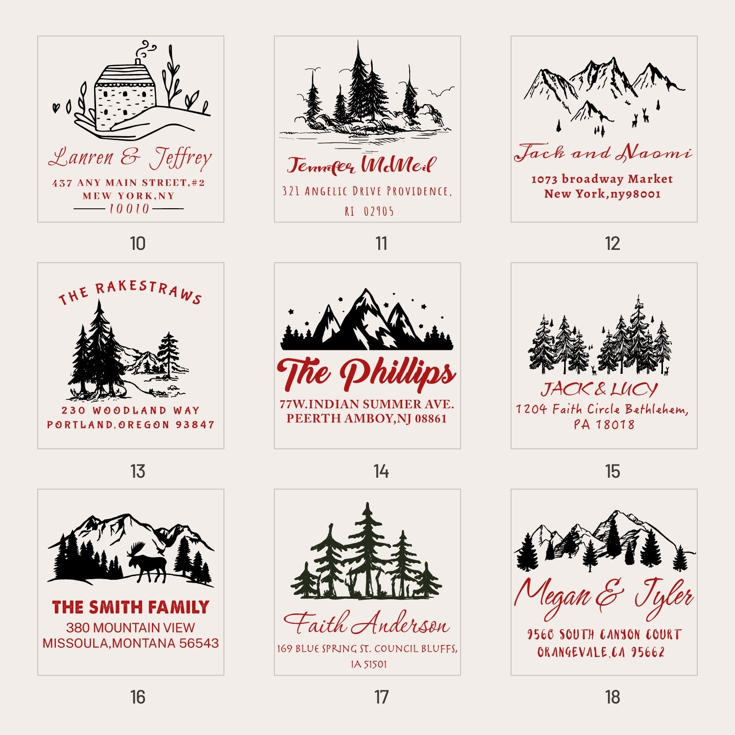 Personalisierter Adressen-Rückgabe-Gummistempel mit Ihrem Signatur-Artwork (18 Designs) sku2