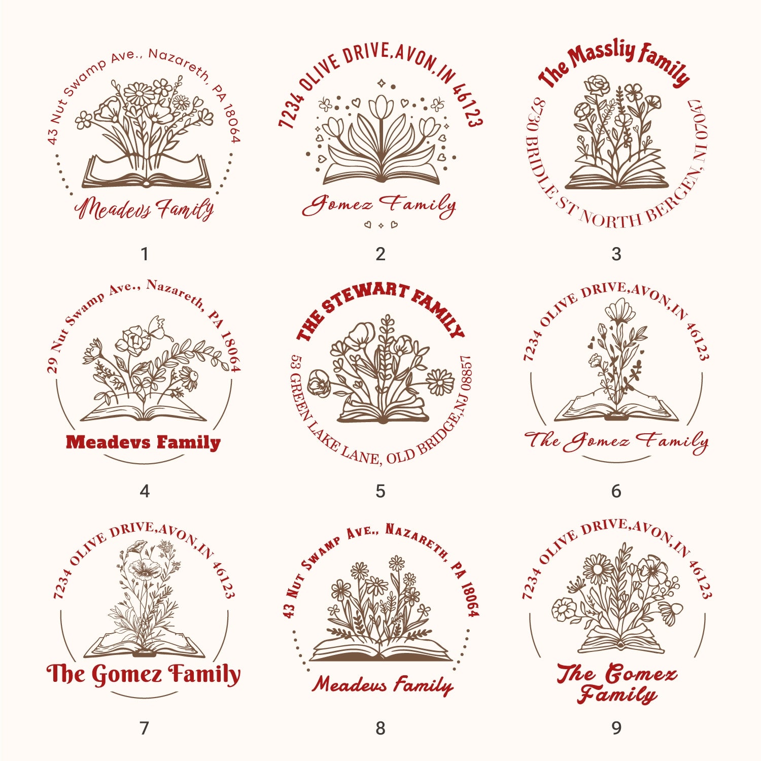 Personalisierte Botanische Bibliothek Gummistempel (14 Designs) 1