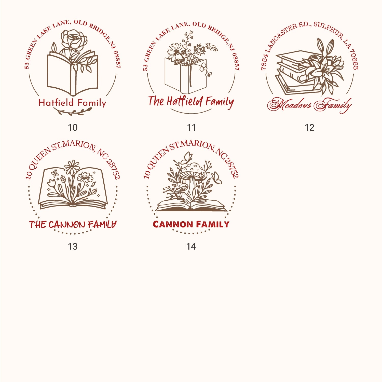 Personalisiert Botanische Bibliothek Gummistempel (14 Designs) 2