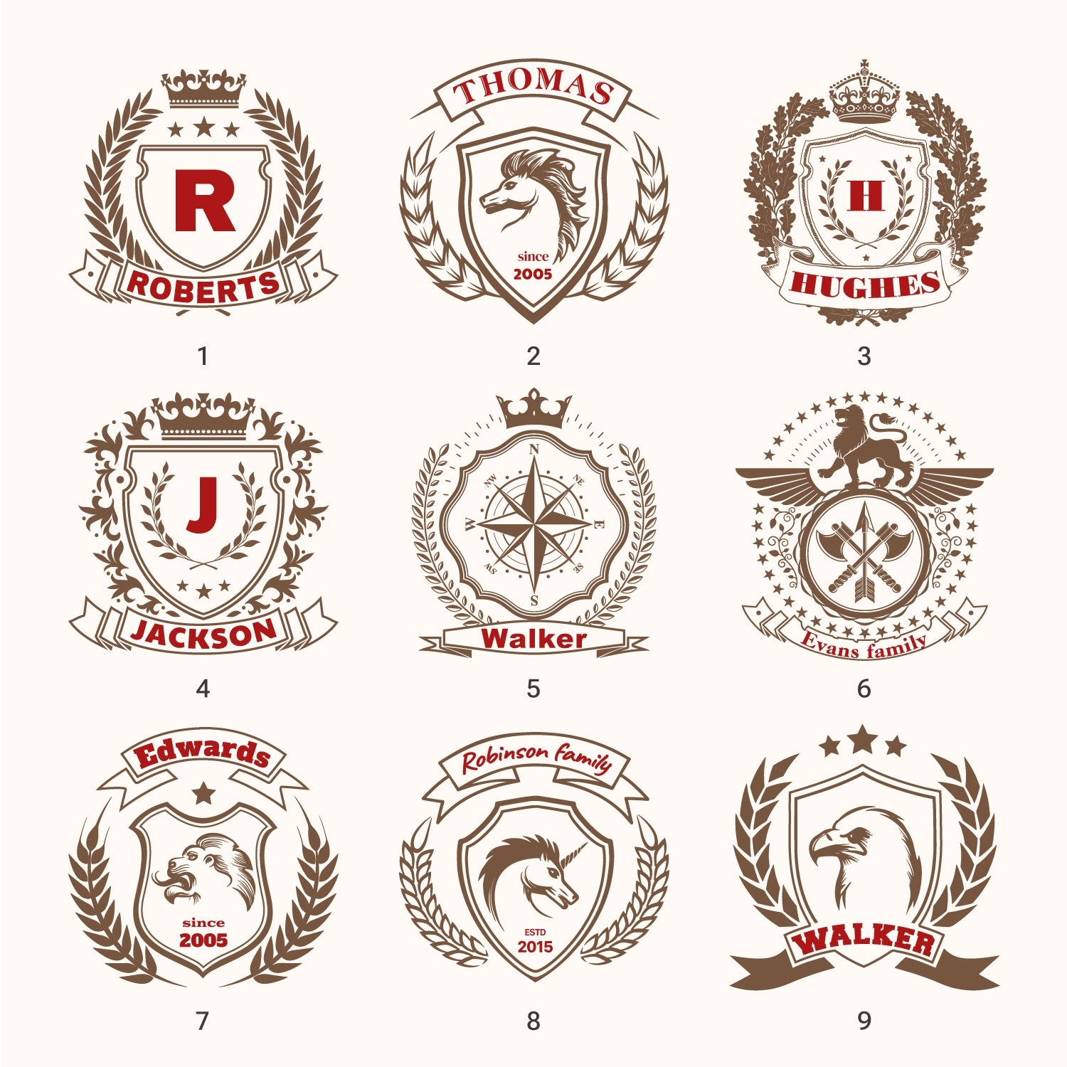Personalisierter Familienwappen Gummistempel (18 Designs) 1