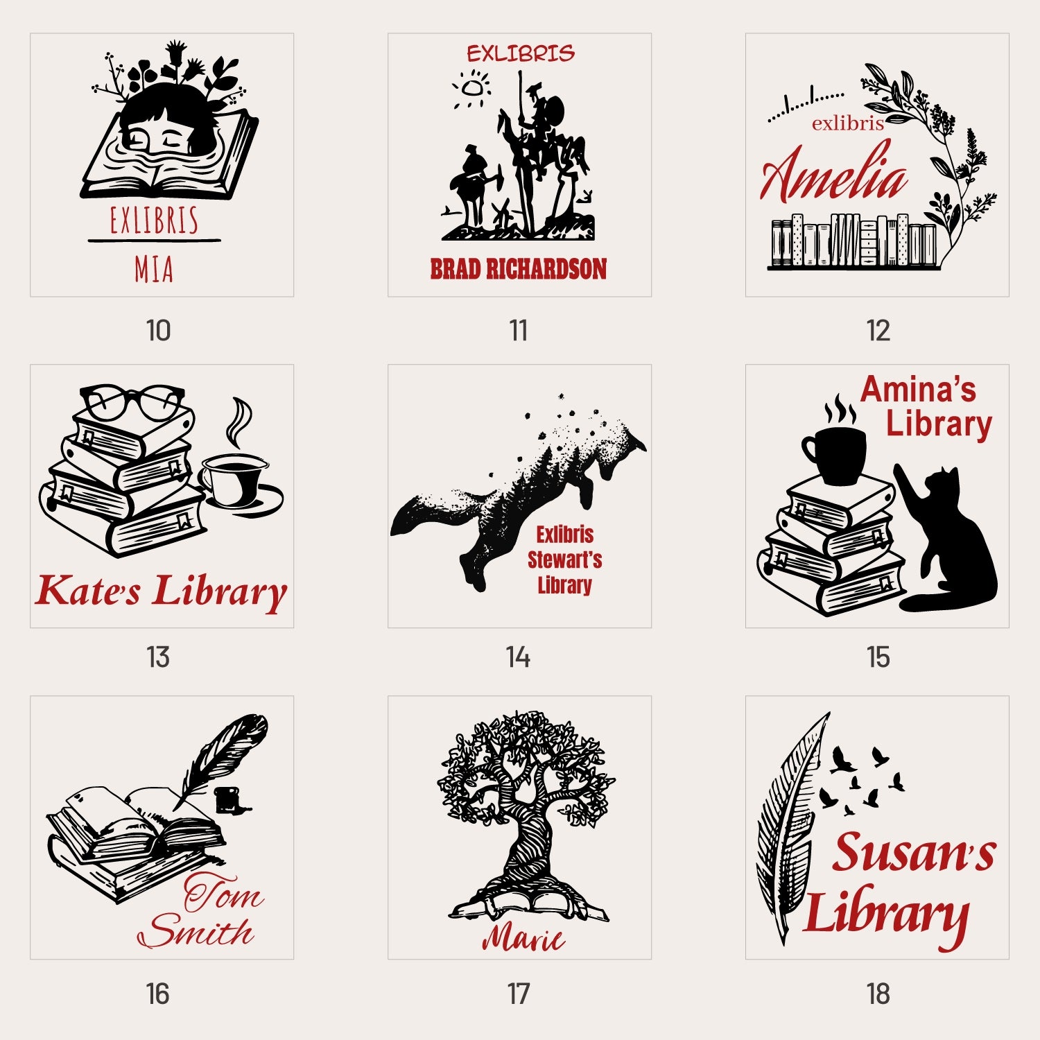Personalisierte Bibliothek Gummistempel (20 Designs) LB-sku2