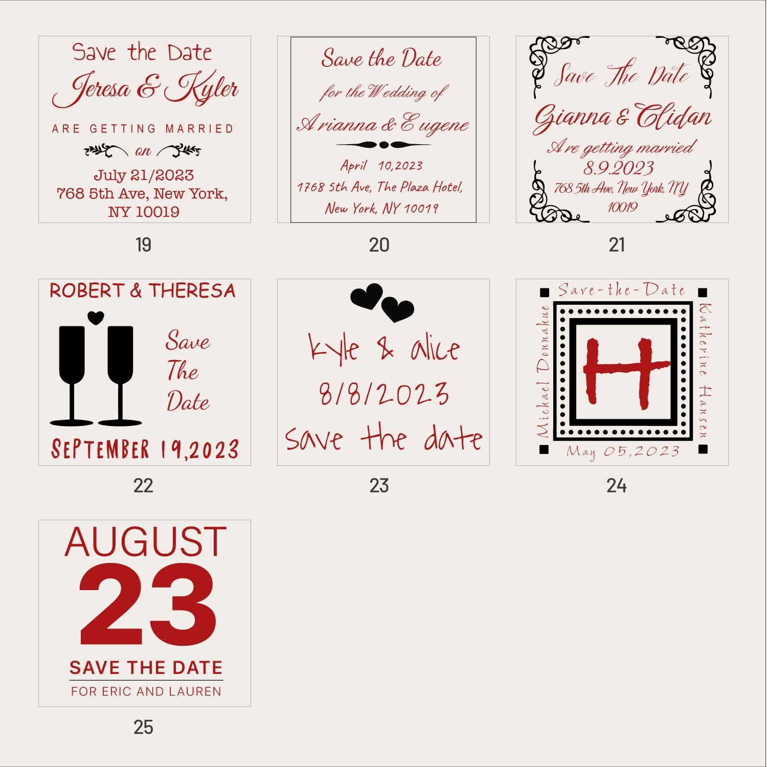 Personalisierte Hochzeit Save the Date Gummistempel (25 Designs) SKU3