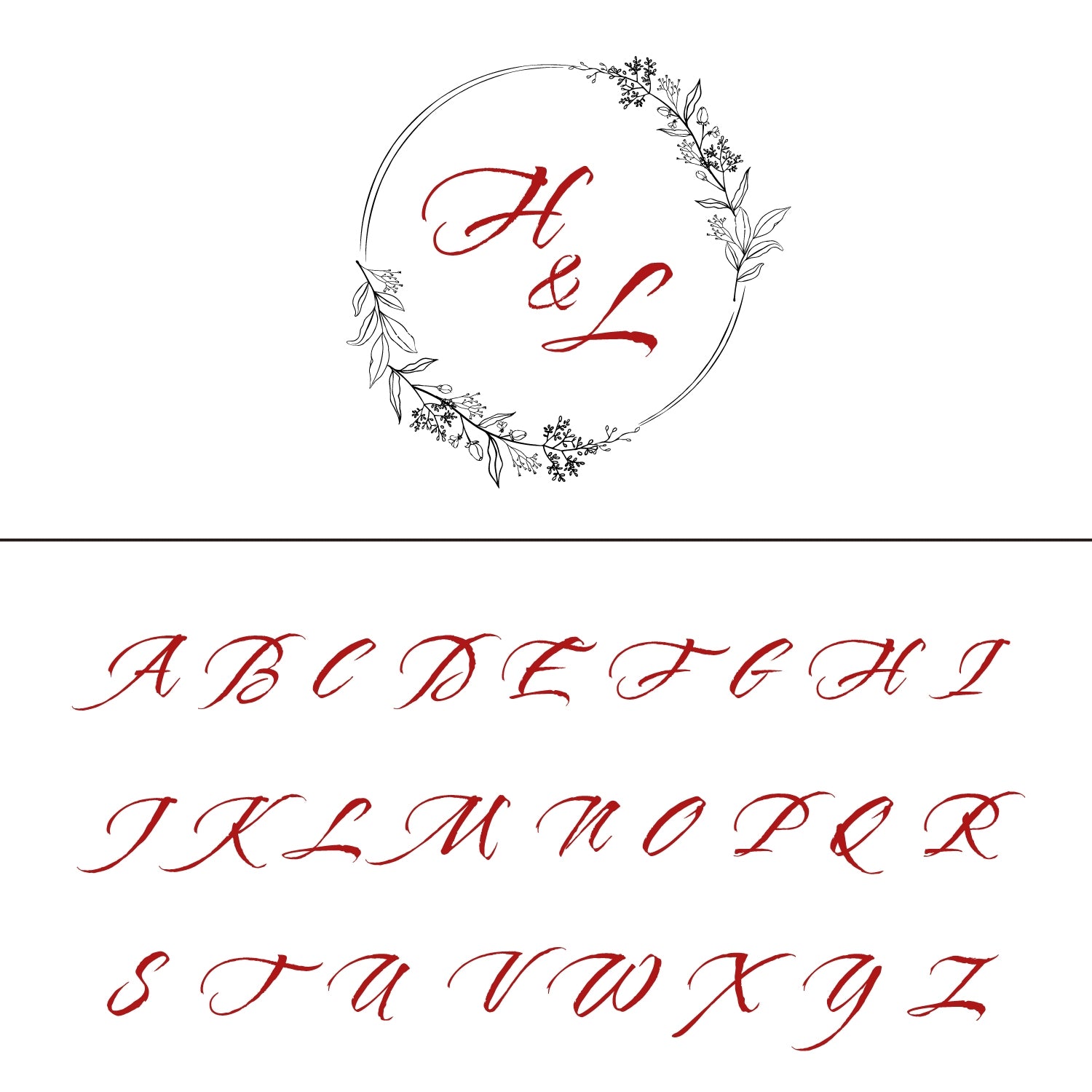 Personalisierter Botanischer Hochzeits-Monogramm Gummistempel - Stil 4 4