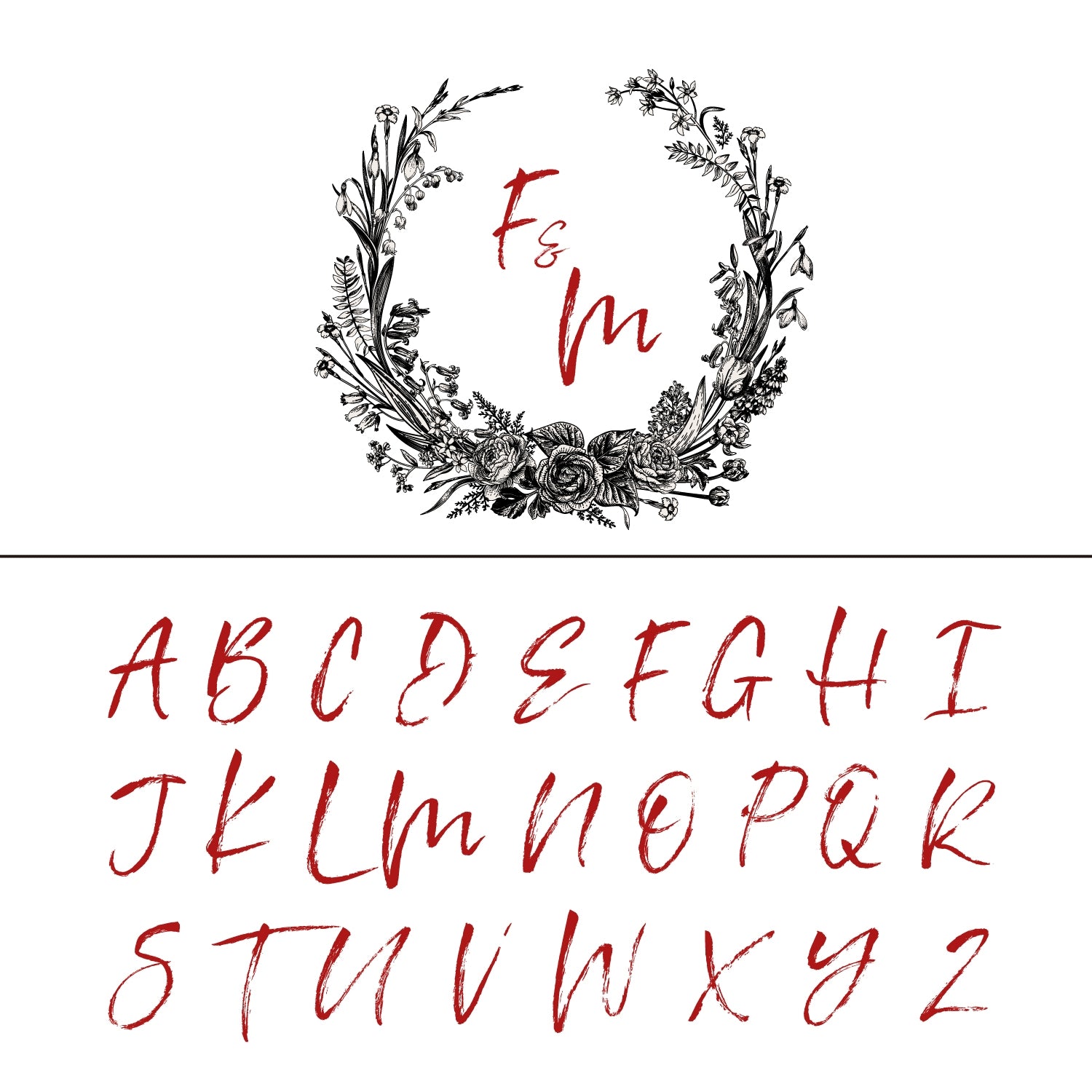 Personalisierter Botanischer Hochzeits-Monogramm Gummistempel - Stil 11 11