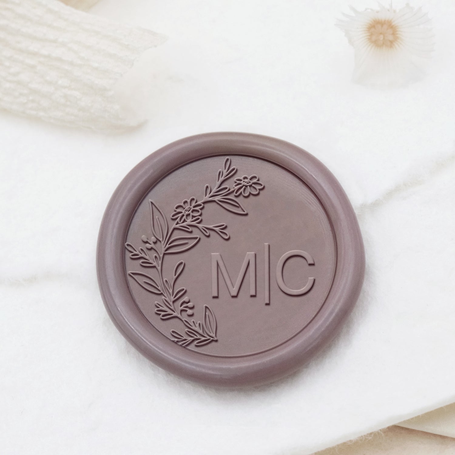 Personalisierter randloser botanischer Hochzeits-Monogramm-Siegelwachs-Siegelstempel - Stil 3 1