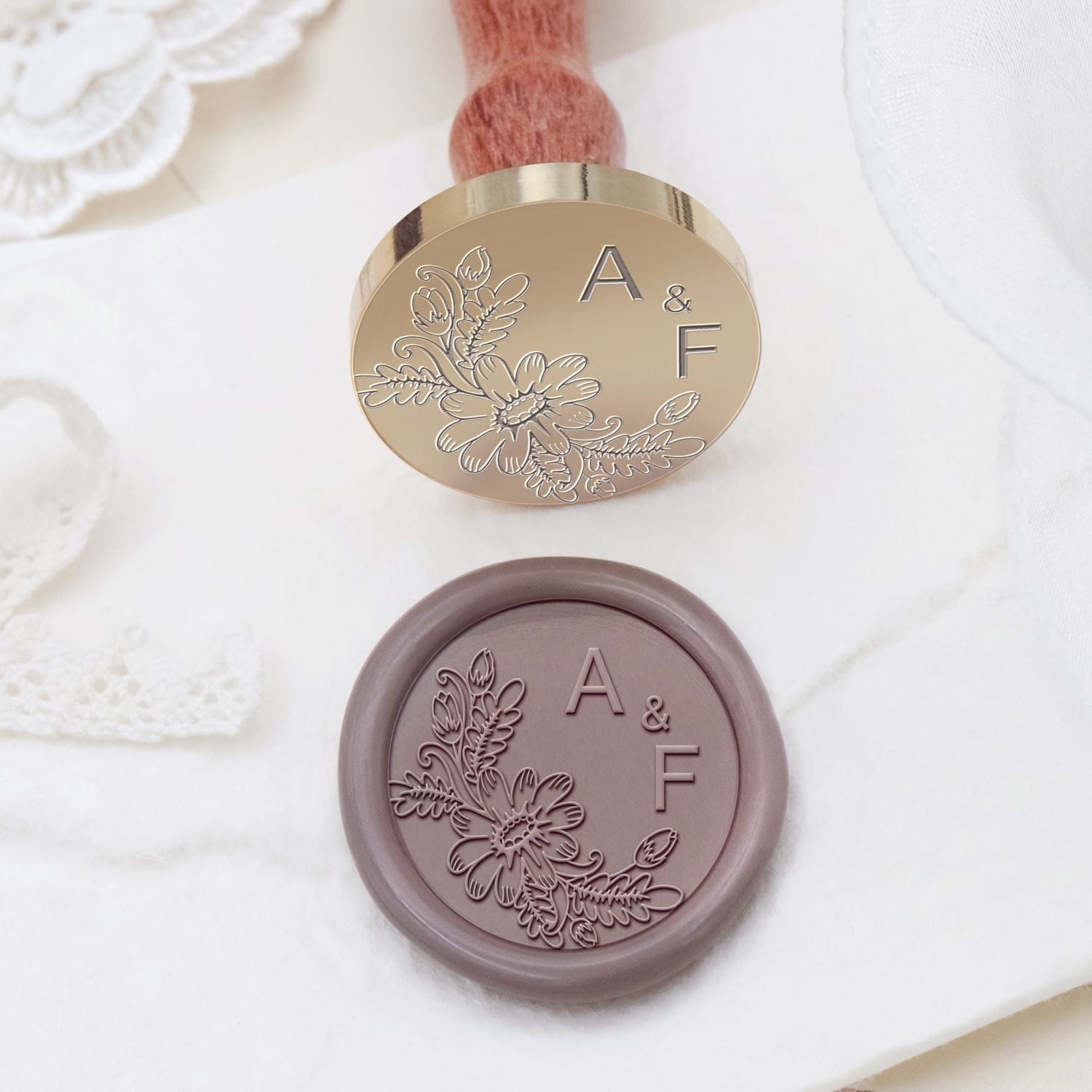 Personalisierter randloser botanischer Hochzeits-Monogramm-Siegelwachs-Siegelstempel - Stil 12 2