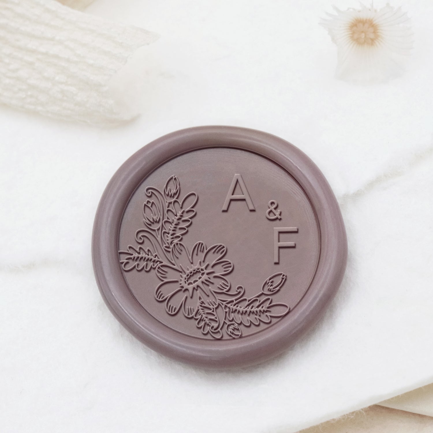 Personalisierter randloser botanischer Hochzeits-Monogramm-Siegelwachs-Stempel - Stil 12 1
