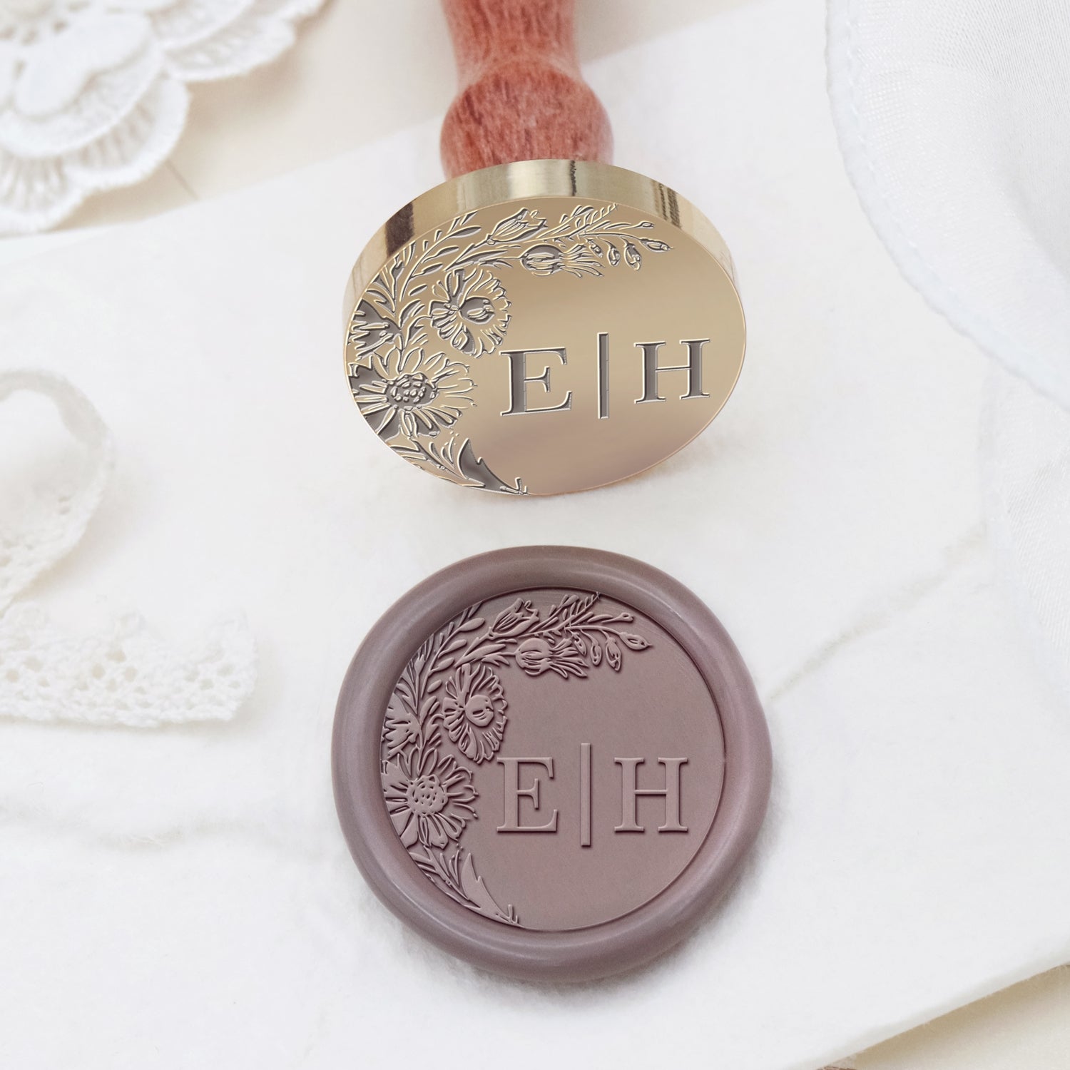 Personalisierter randloser botanischer Hochzeits-Monogramm Siegelwachs Siegelstempel - Stil 13 2