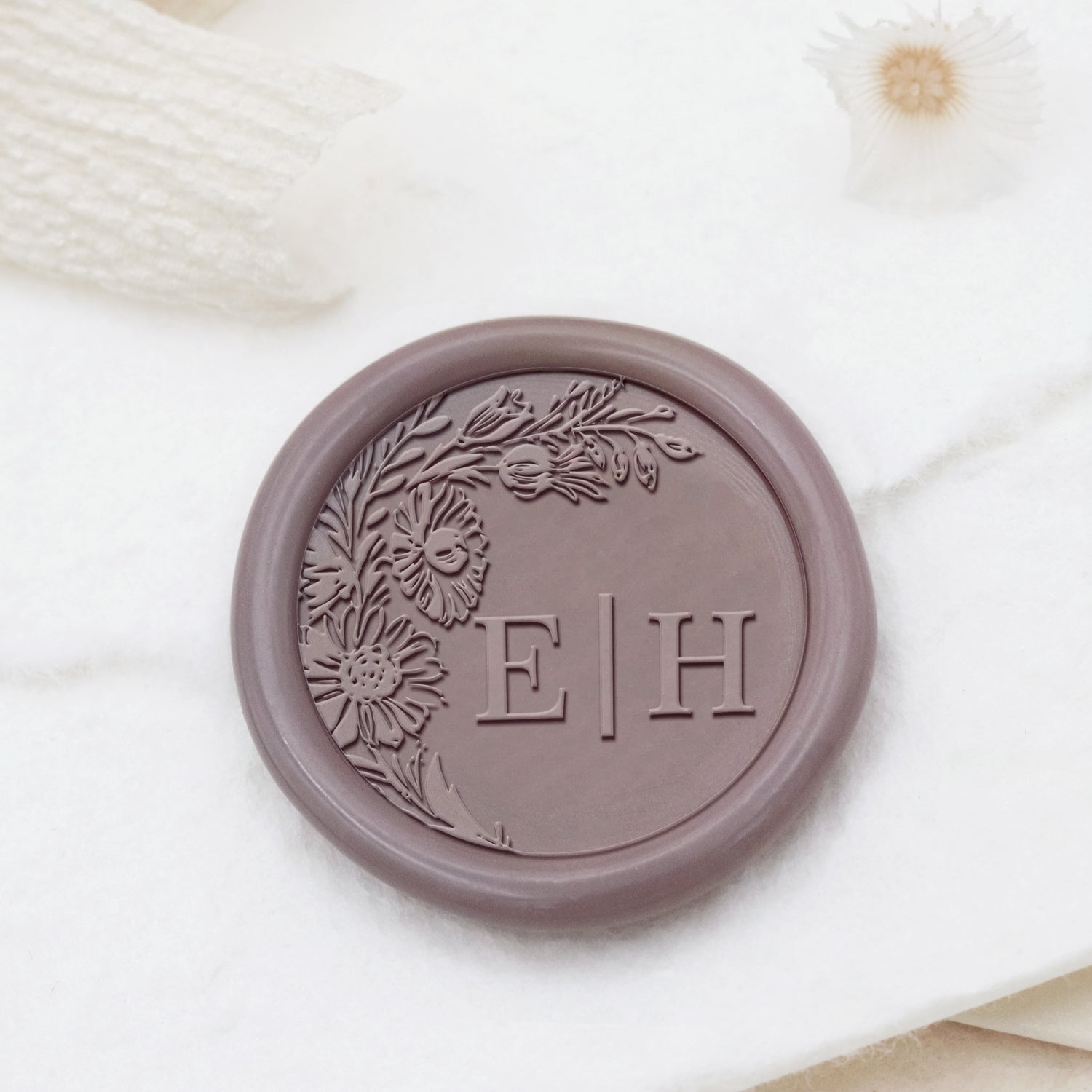 Personalisierter randloser botanischer Hochzeits-Monogramm Siegelwachs Siegelstempel - Stil 13 1