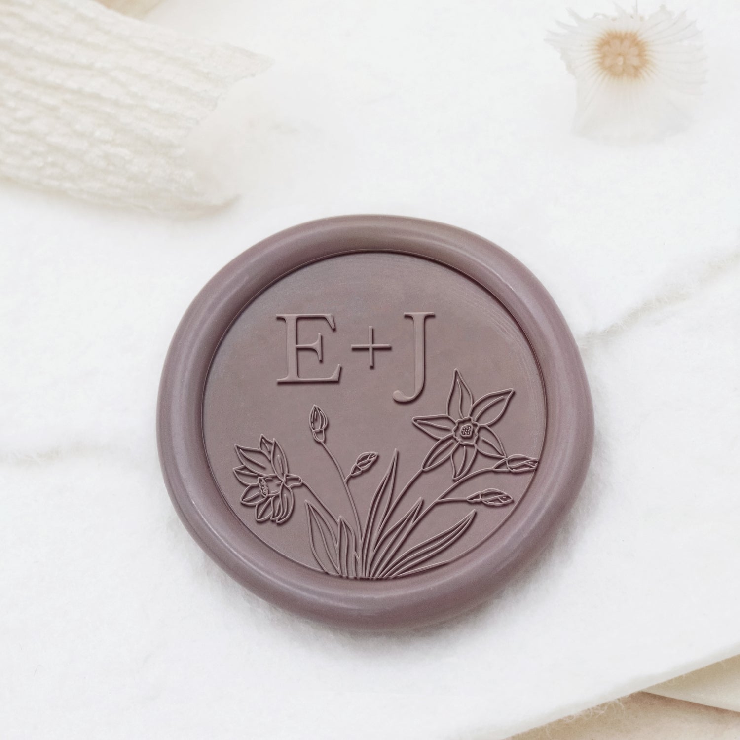 Personalisierter randloser botanischer Hochzeits-Monogramm Siegelwachs Siegelstempel - Stil 20 1