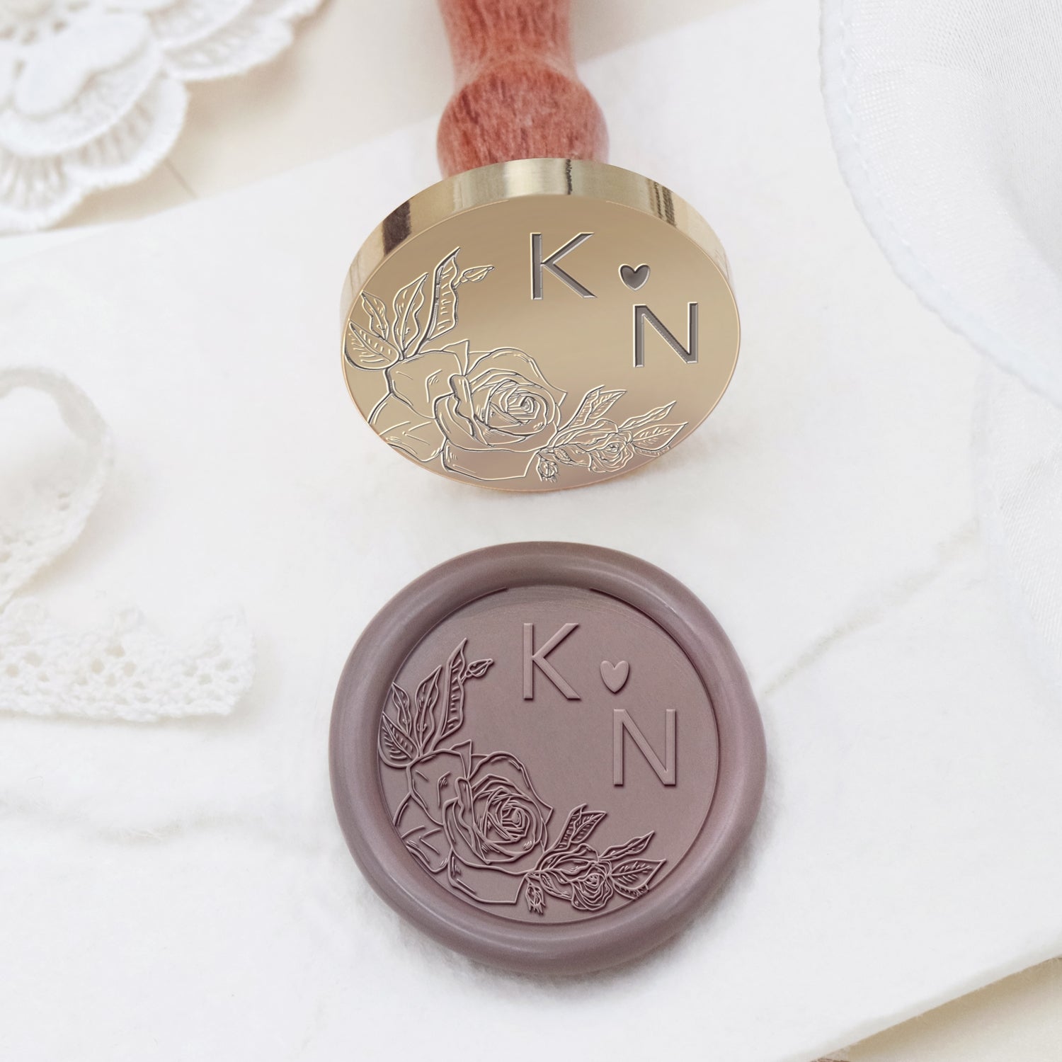 Personalisierter randloser botanischer Hochzeits-Monogramm Siegelwachs Siegelstempel - Stil 21 2