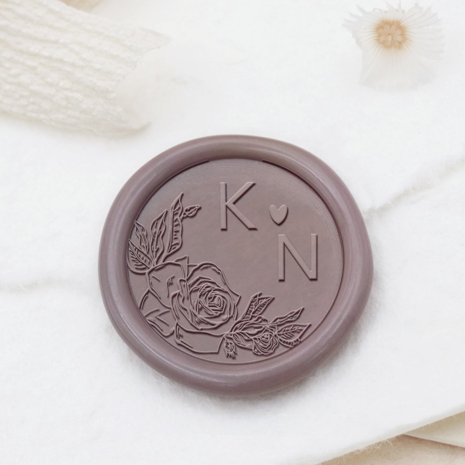 Personalisierter randloser botanischer Hochzeits-Monogramm-Siegelwachs-Stempel - Stil 21 1