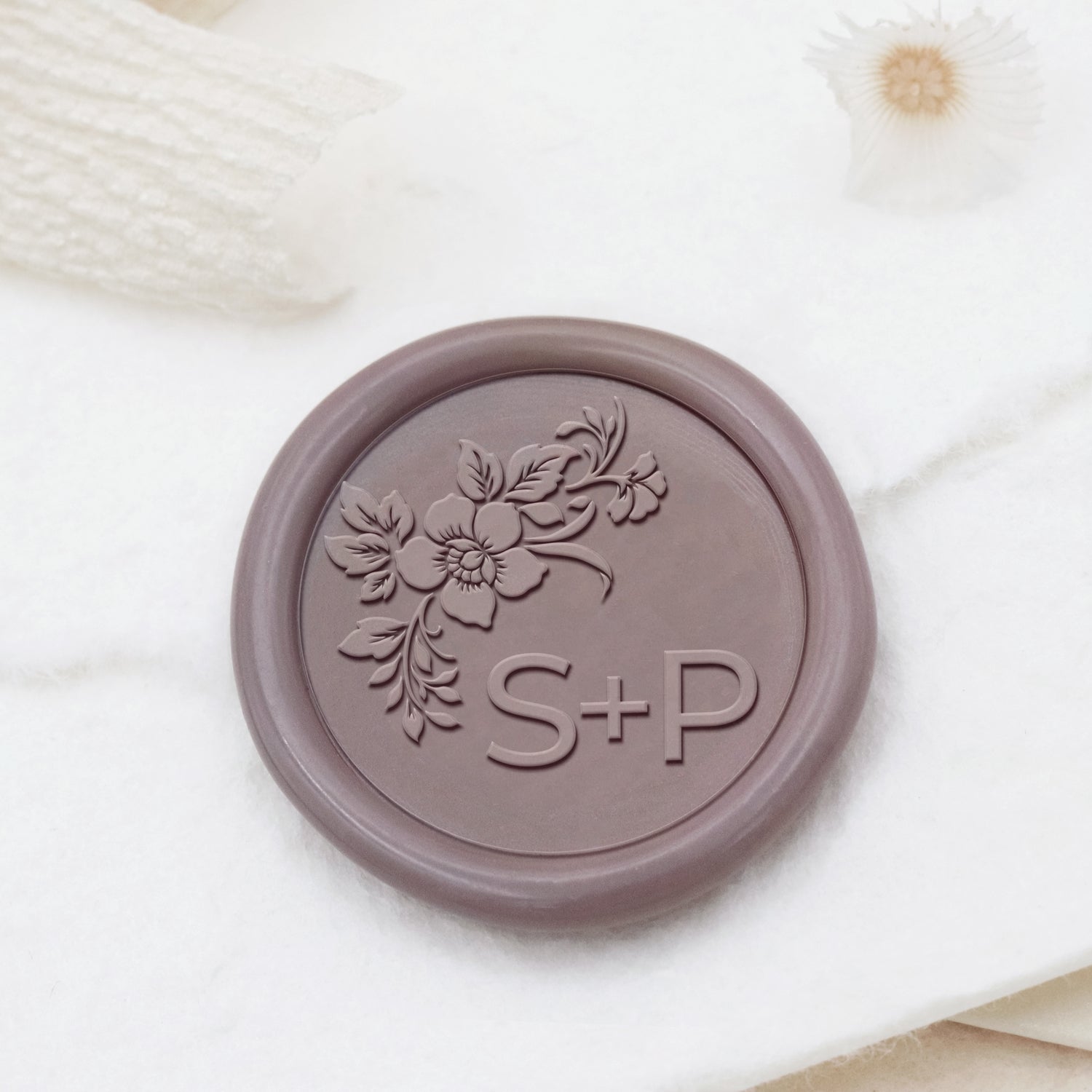 Personalisierter Rahmenloser Botanischer Hochzeits-Monogramm Siegelwachs Siegelstempel - Stil 27 1