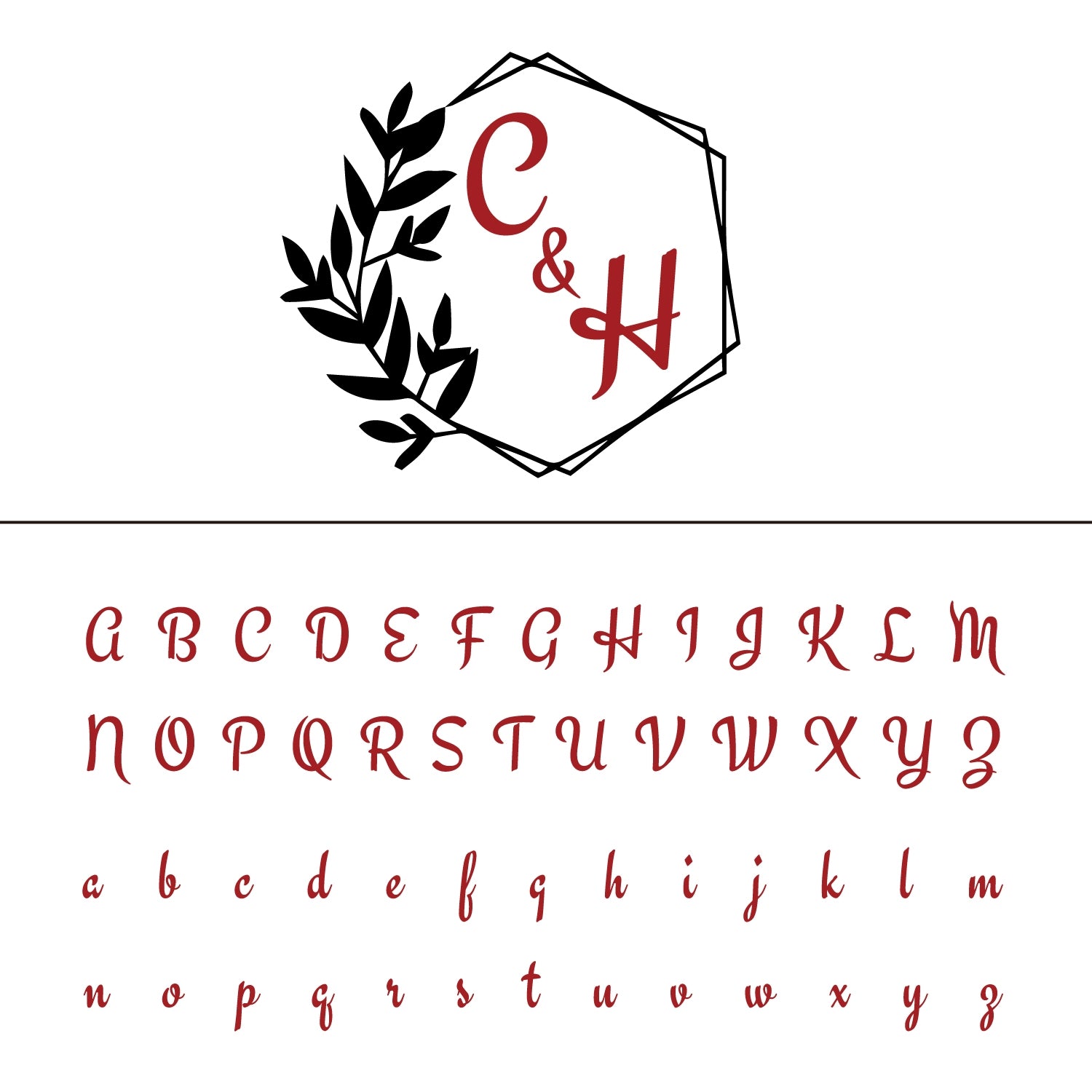 Personalisierter sechseckiger Rahmen Lorbeer Hochzeit Monogramm Siegelwachs Stempel 15