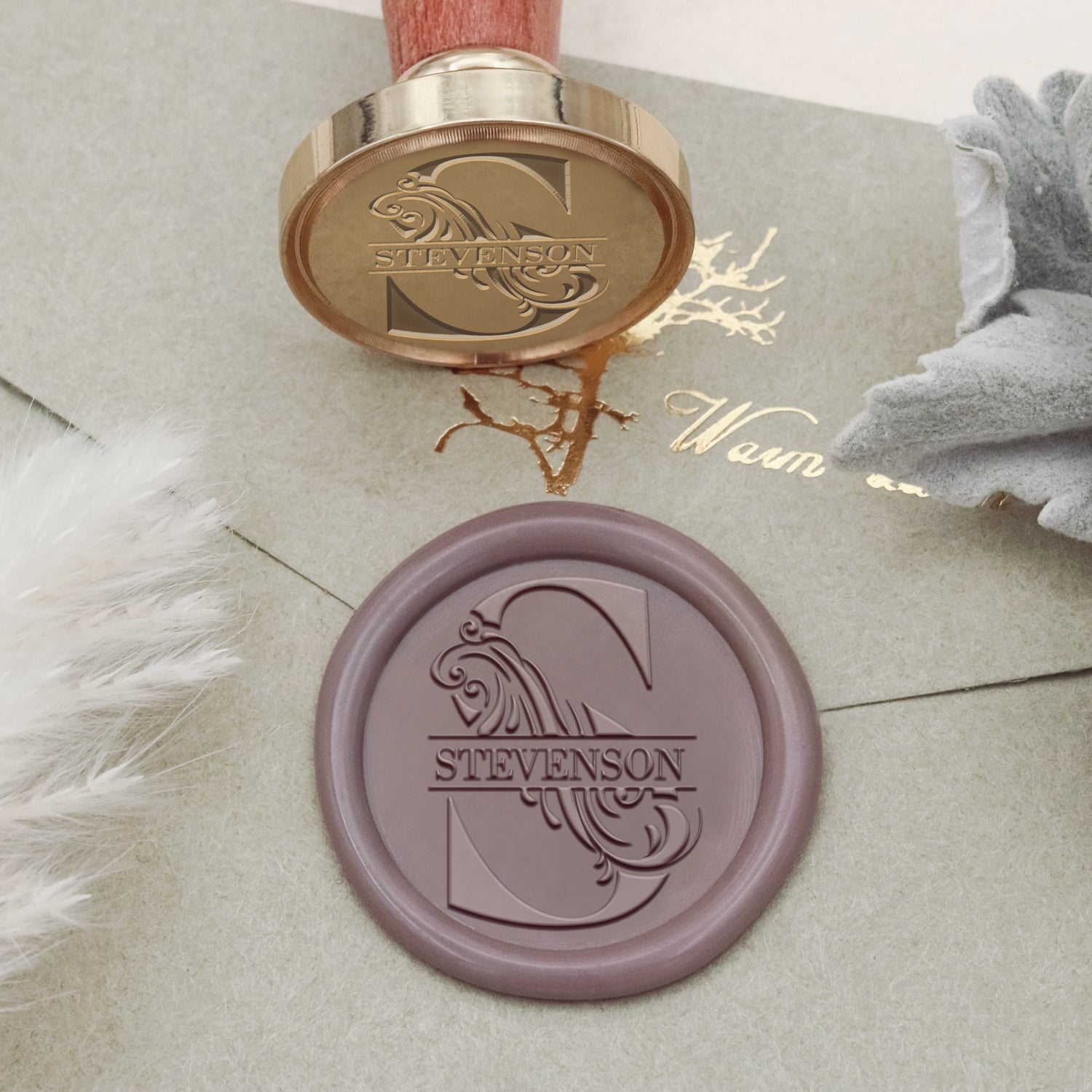 Personalisiert Geschwungene Ranken Initial Name Siegelwachs Stempel 2