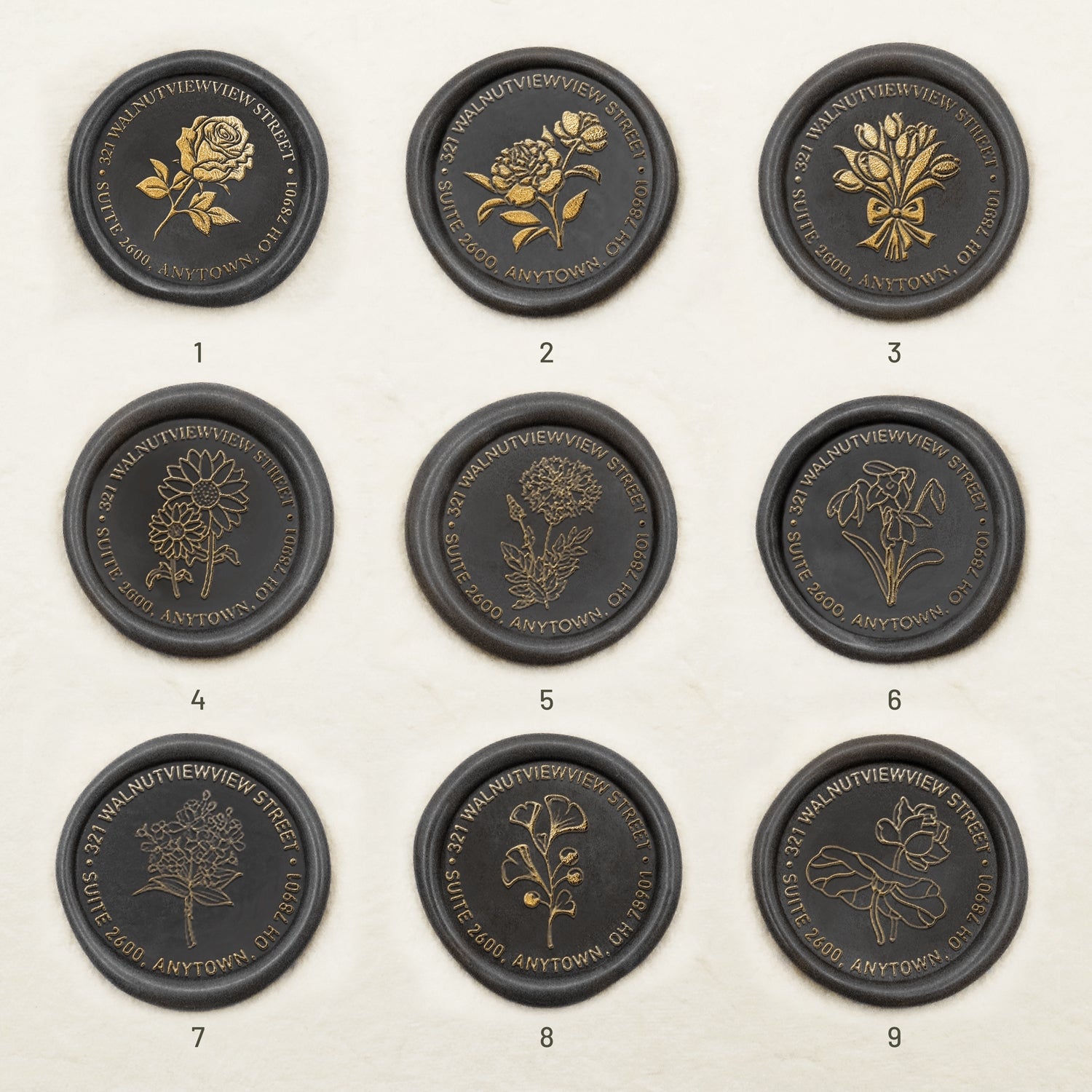 Personalisierter Botanischer Adresse Siegelwachs Siegelstempel Stempel (27 Designs)-sku1-9