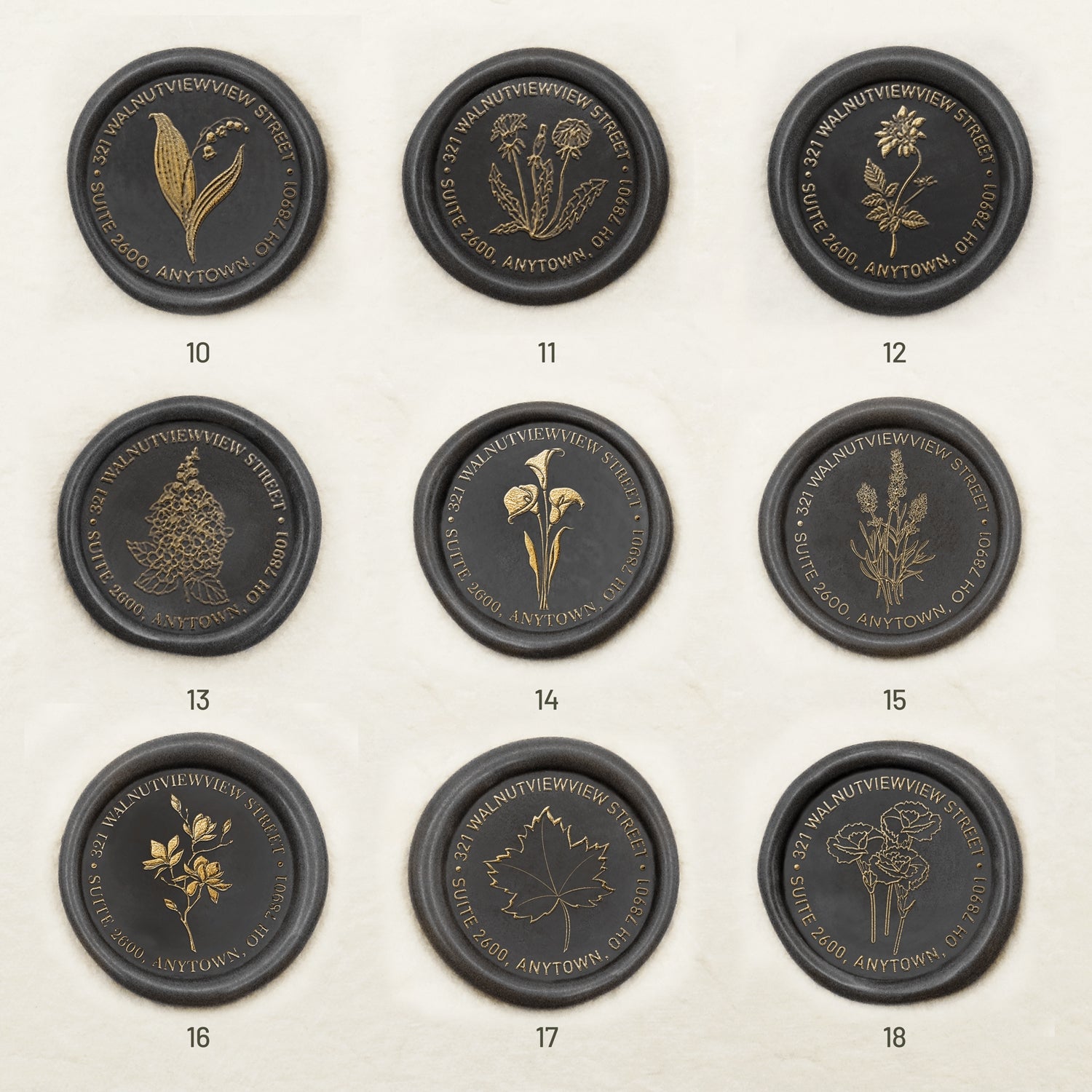 Personalisierte Botanische Adresse Siegelwachs Siegelstempel Stempel (27 Designs)-sku10-18