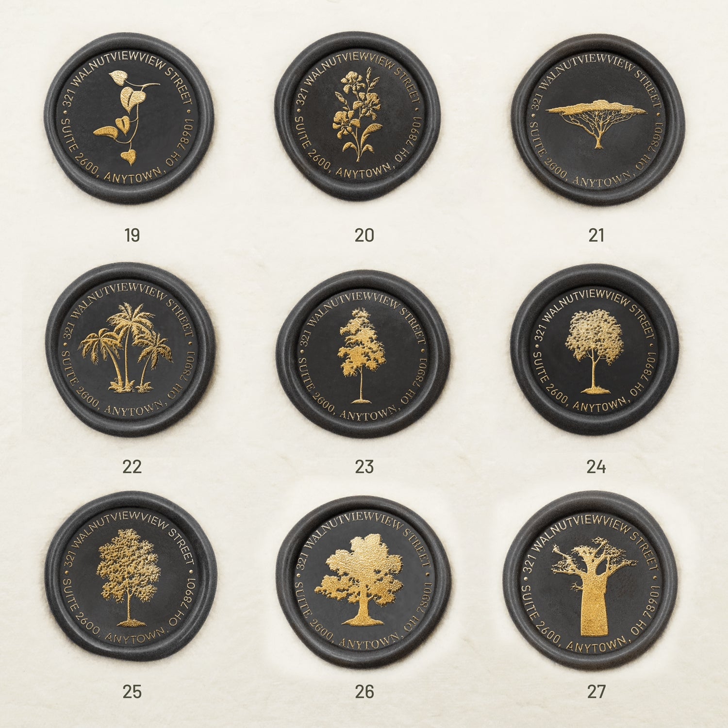 Personalisierter Botanischer Adressen-Siegelwachs-Siegelstempel (27 Designs)19-27
