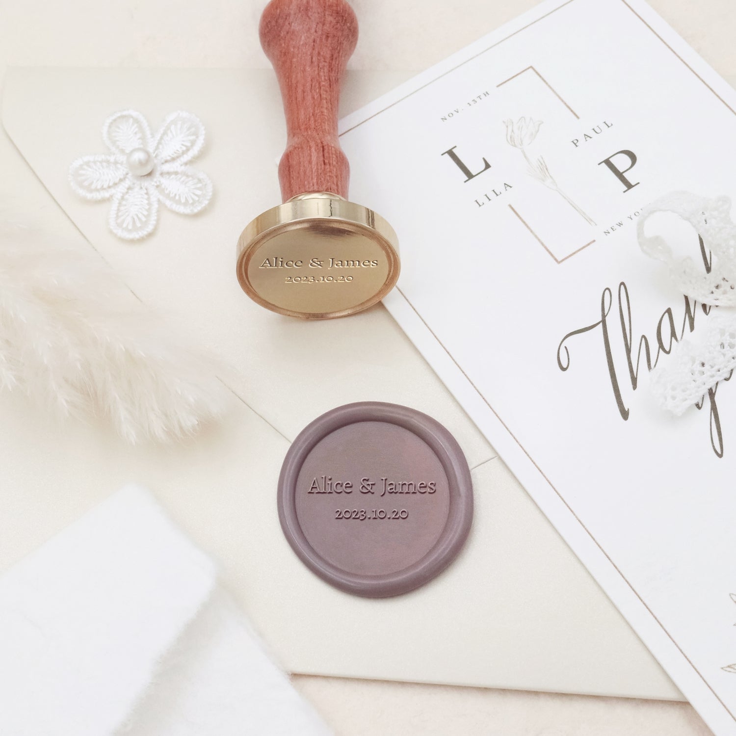 Personalisierter Minimalist Name Hochzeit Siegelwachs Siegelstempel - Stil 7 3