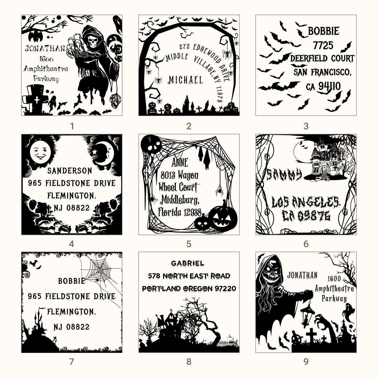 Personalisierter Halloween Adresse Gummistempel (27 Designs) sku1