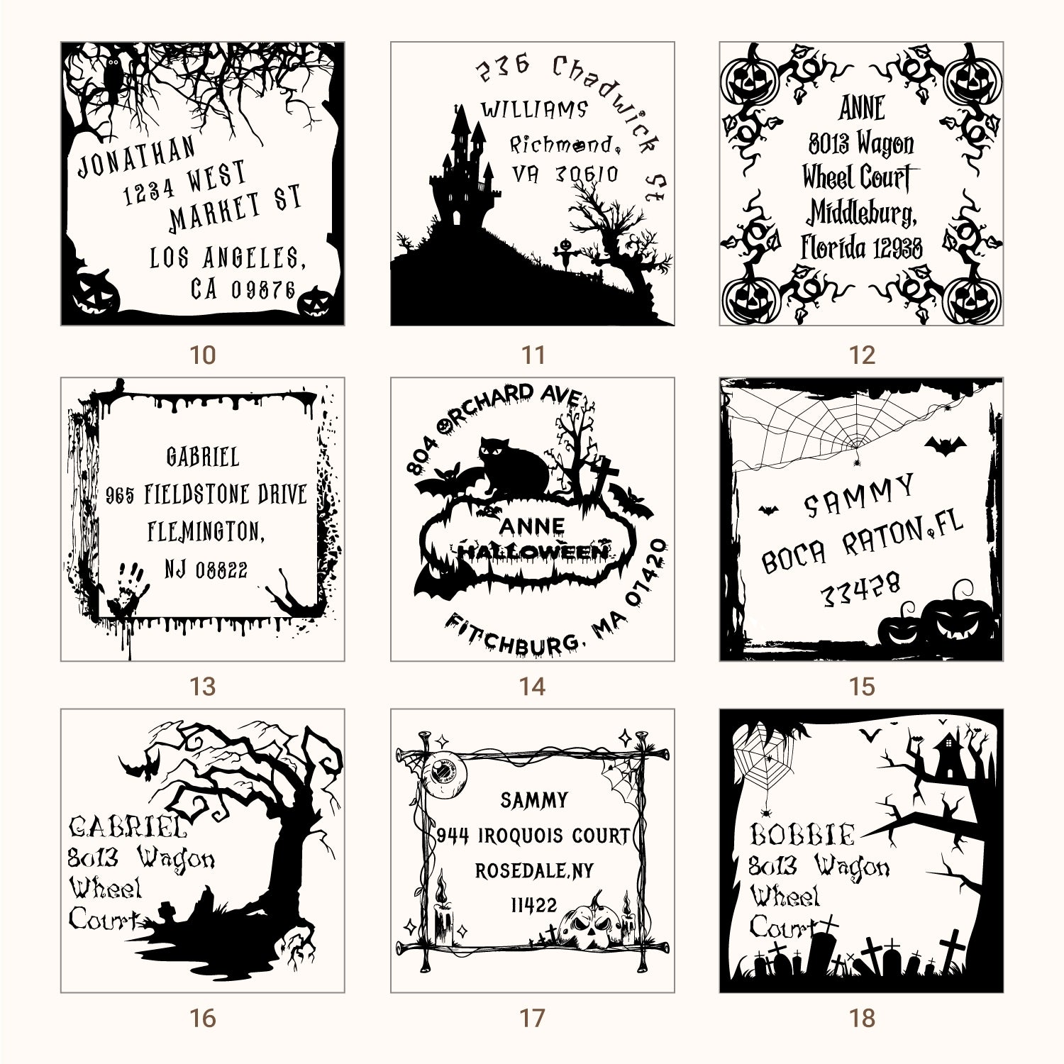 Personalisierter Halloween Adresse Gummistempel (27 Designs) sku2