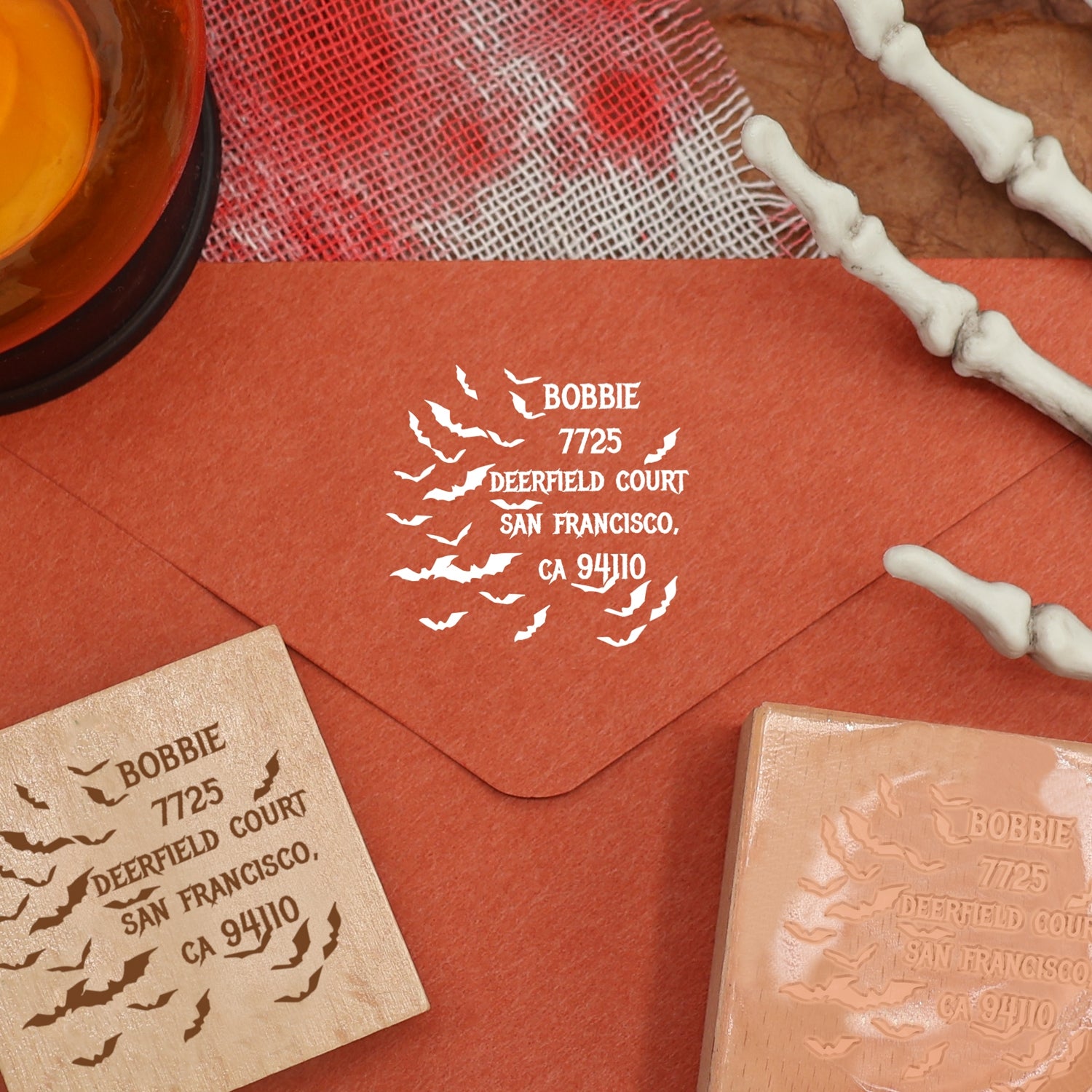 Personalisierter Fledermausschwarm Halloween Adresse Gummistempel