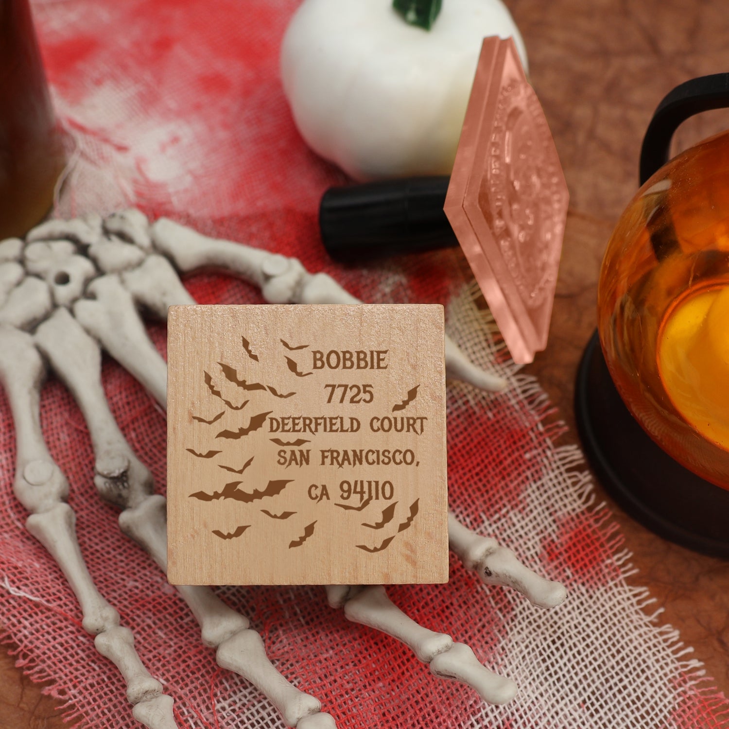 Personalisierter Fledermausschwarm Halloween Adresse Gummistempel1