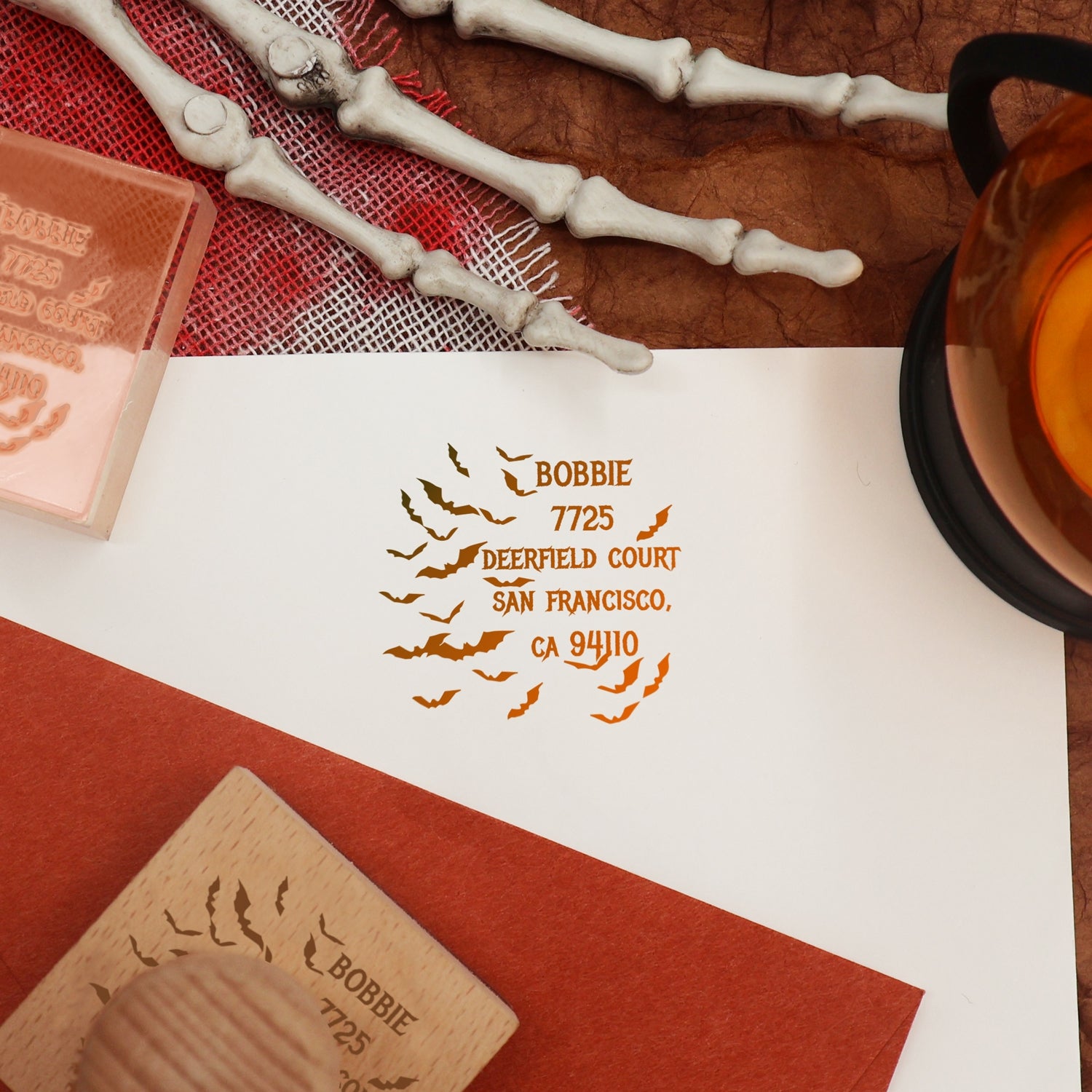 Personalisierter Fledermausschwarm Halloween Adresse Gummistempel2