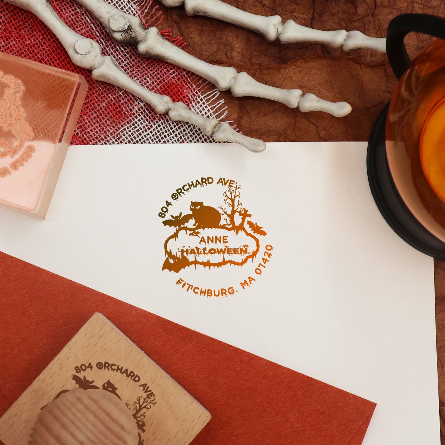 Personalisiert Fledermaus und Katze Halloween Adresse Gummistempel2