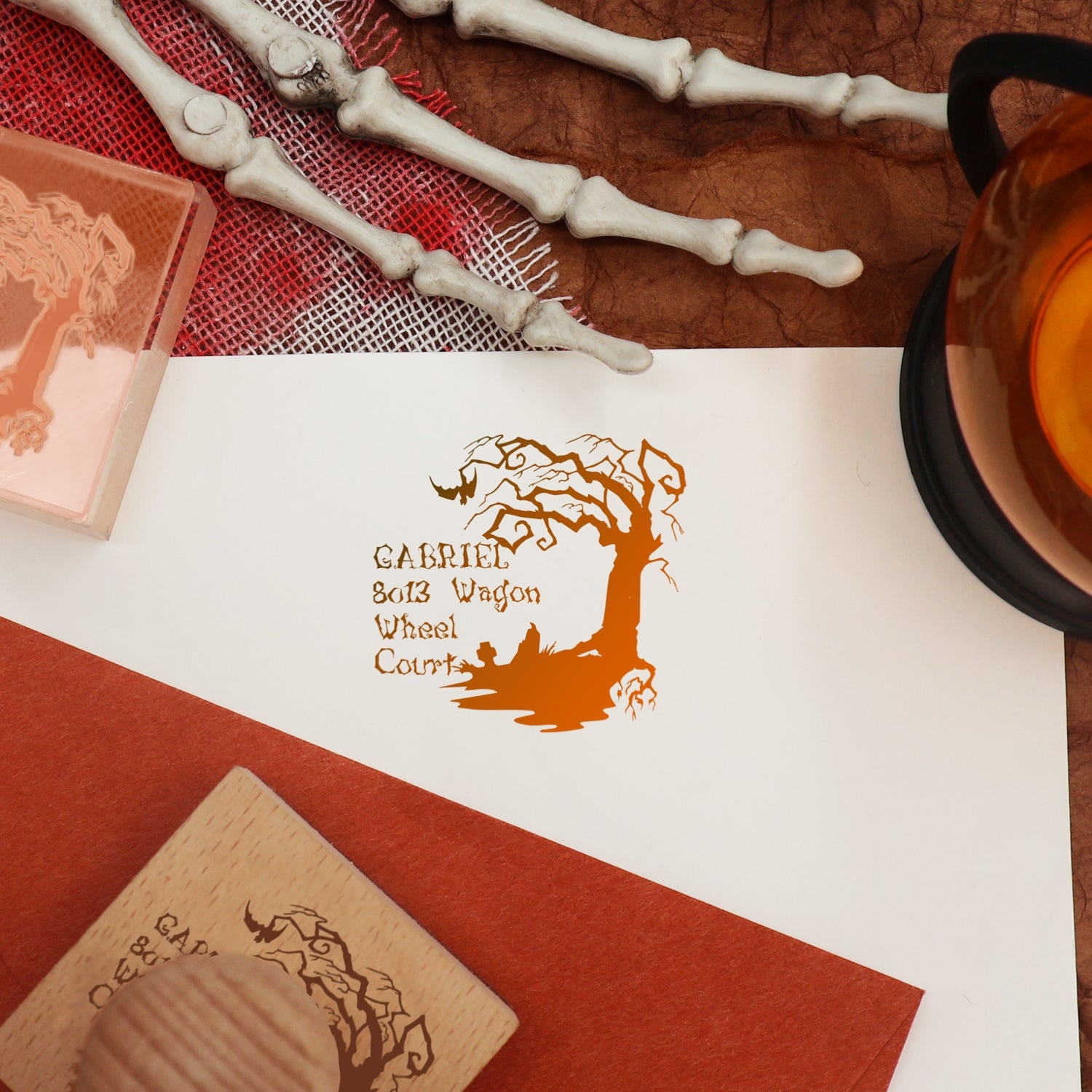 Personalisierter gruseliger Baum Halloween Adresse Gummistempel2
