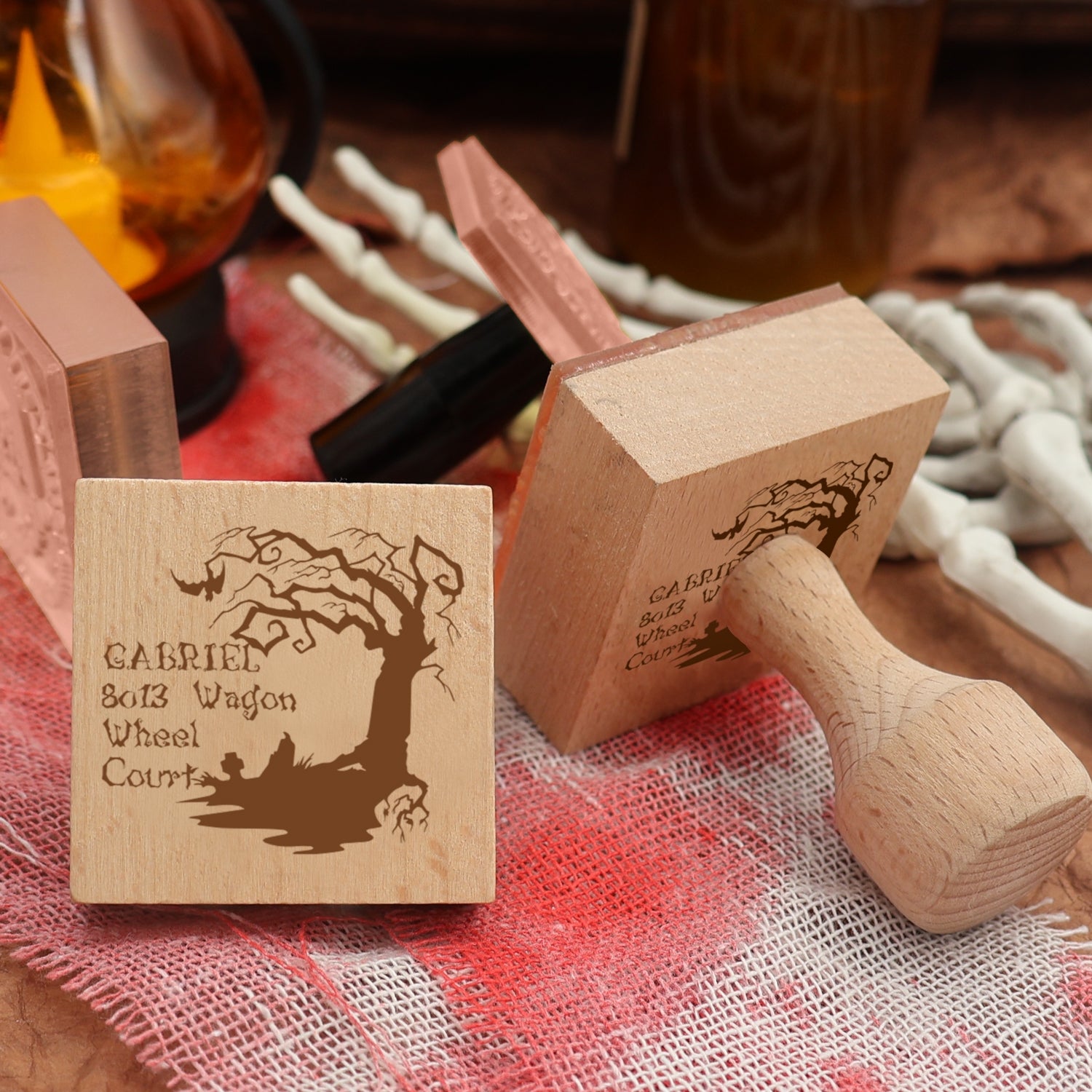 Personalisierter gruseliger Baum Halloween Adresse Gummistempel3