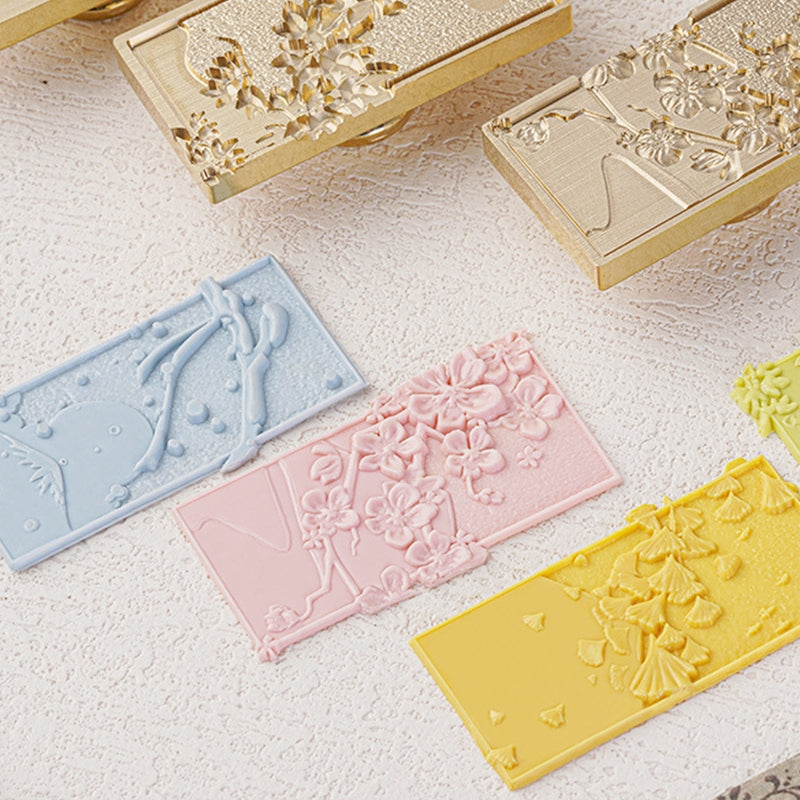 3D Reliefprägung Jahreszeiten Blumen Siegelwachs Siegelstempel b1